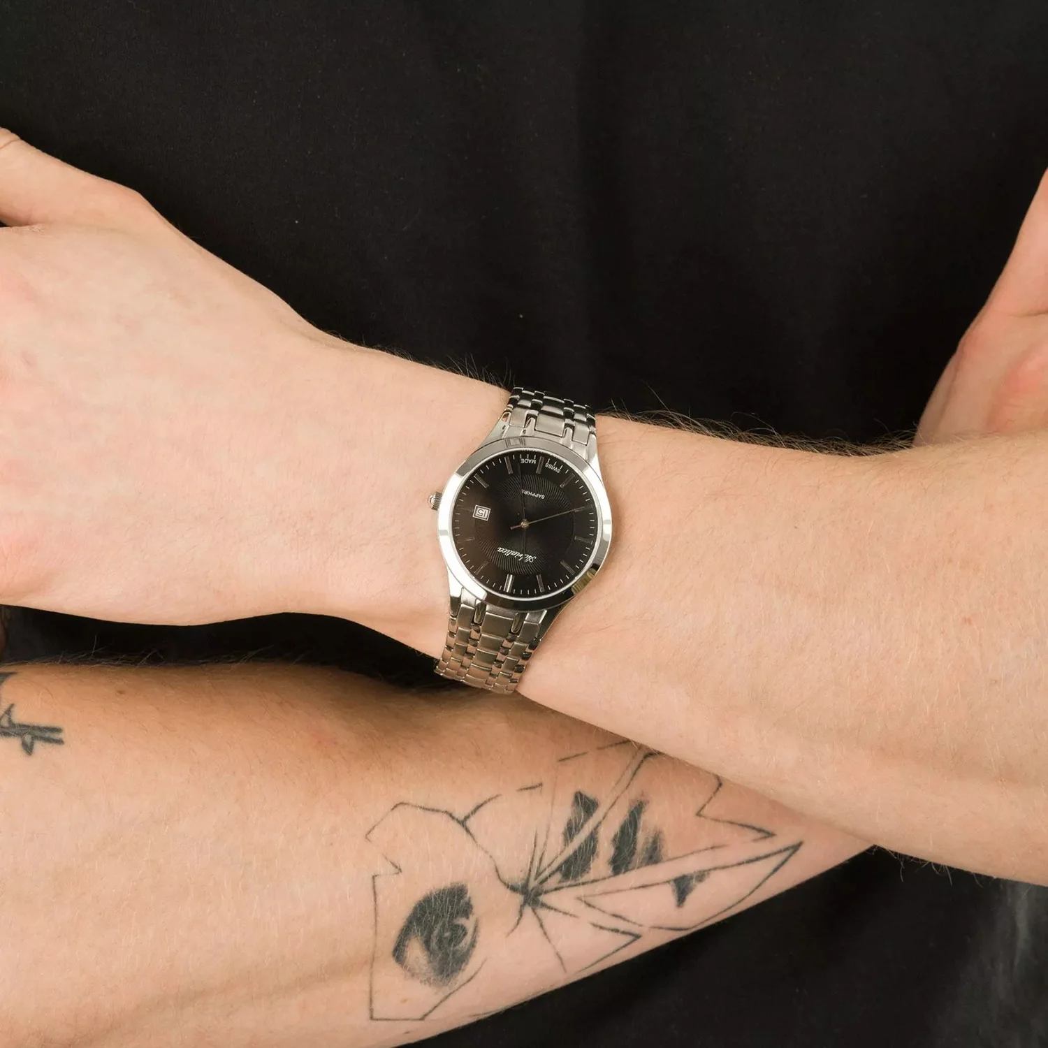 Pairs Men Quartz Black Dial Analog Stainless Steel Watch A1236.5114Q - Image 4