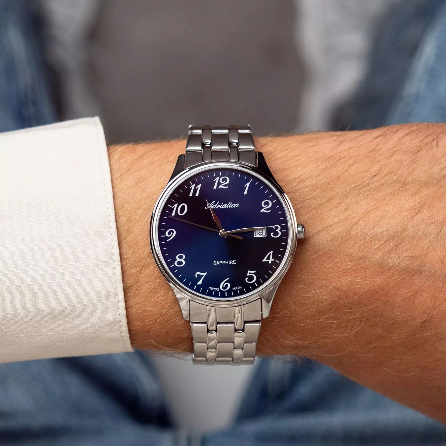 Pairs Men Quartz Blue Dial Analog Stainless Steel Watch A1300.5125Q - Image 3