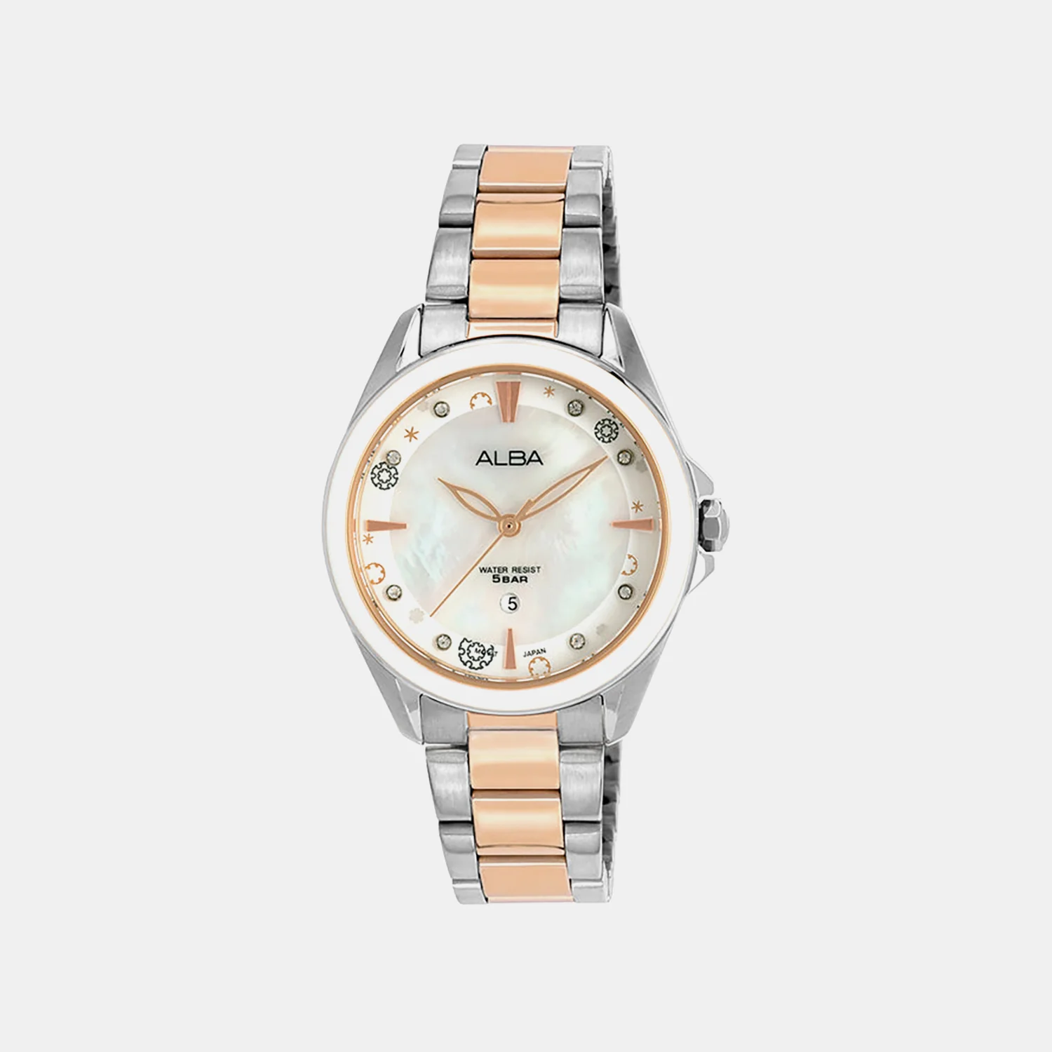 Fashion Women Quartz Mother Of Pearl Dial Analog Stainless Steel Watch AH7DV1X1