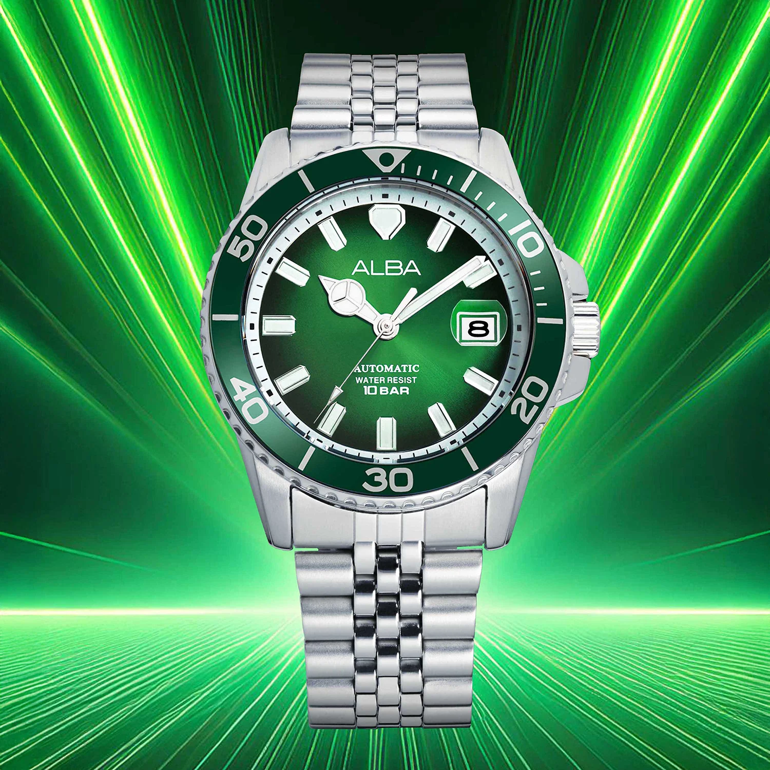 Mechanical Men Automatic Green Dial Analog Stainless Steel Watch AU4053X1 - Image 6