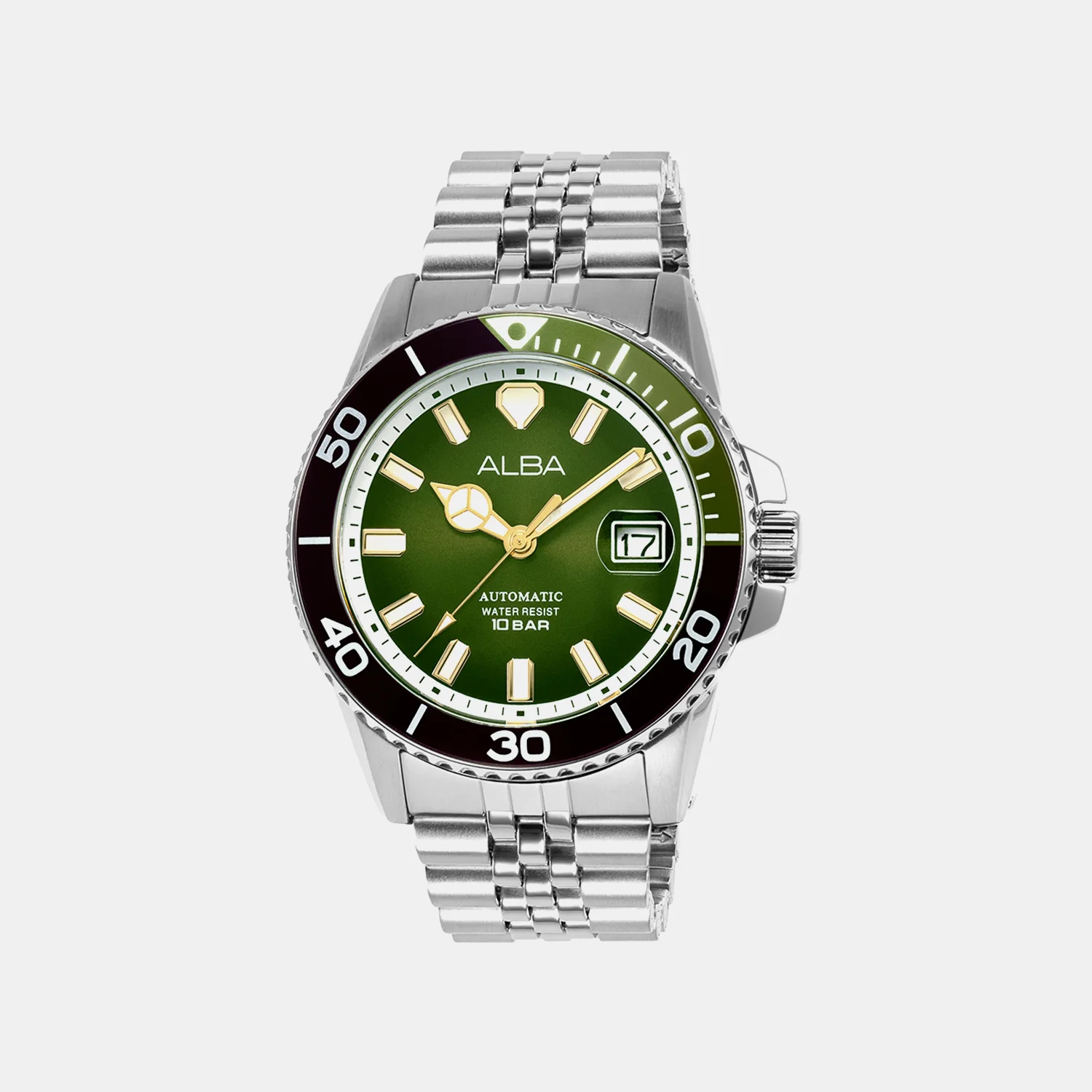 Men Automatic Green Dial Analog Steel Watch AU4047X1