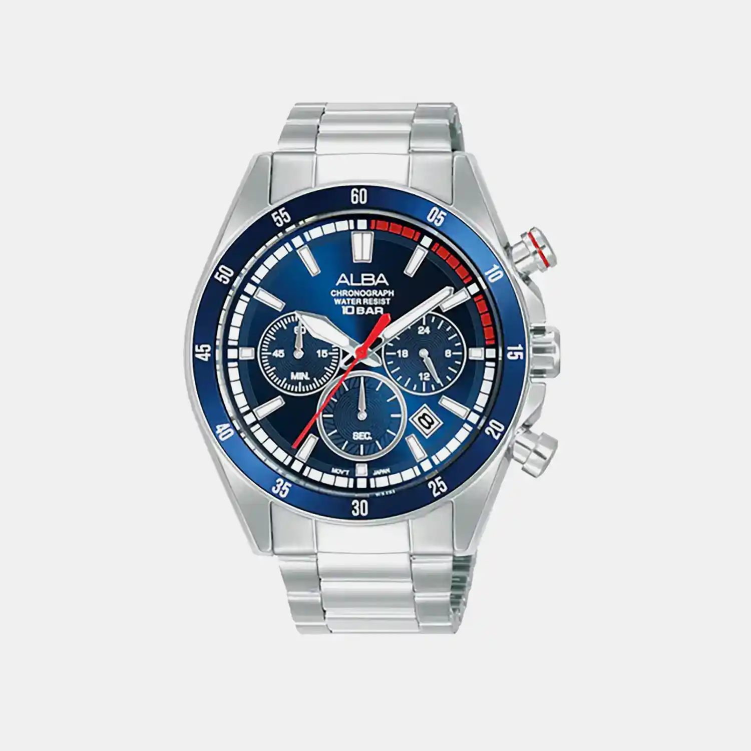 Men Quartz Blue Dial Analog Stainless Steel Watch AT3J27X1