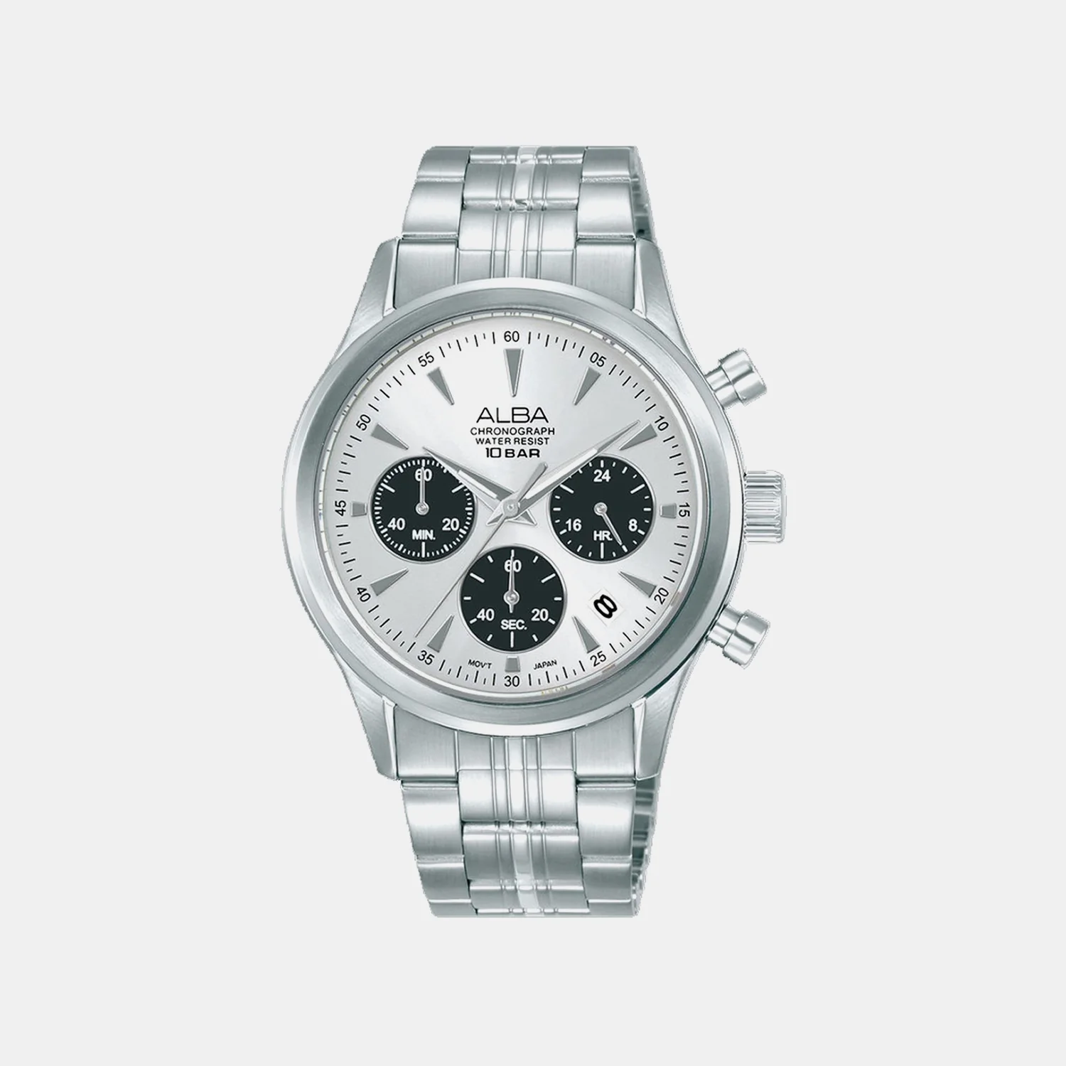 Men Quartz Silver Dial Chronograph Stainless Steel Watch AT3K55X1