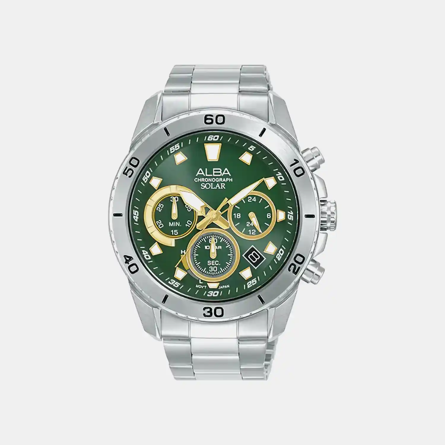 Men Solar Green Dial Chronograph Steel Watch AZ5011X1