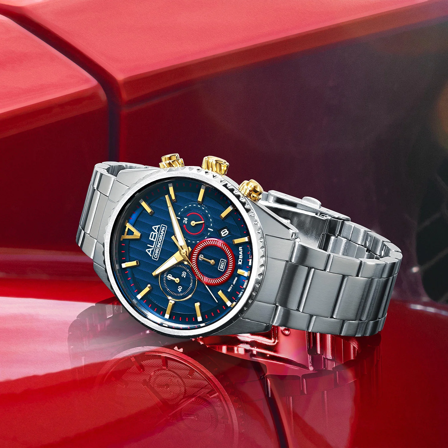 Signa Men Quartz Blue Dial Chronograph Stainless Steel Watch AT3H97X1 - Image 2