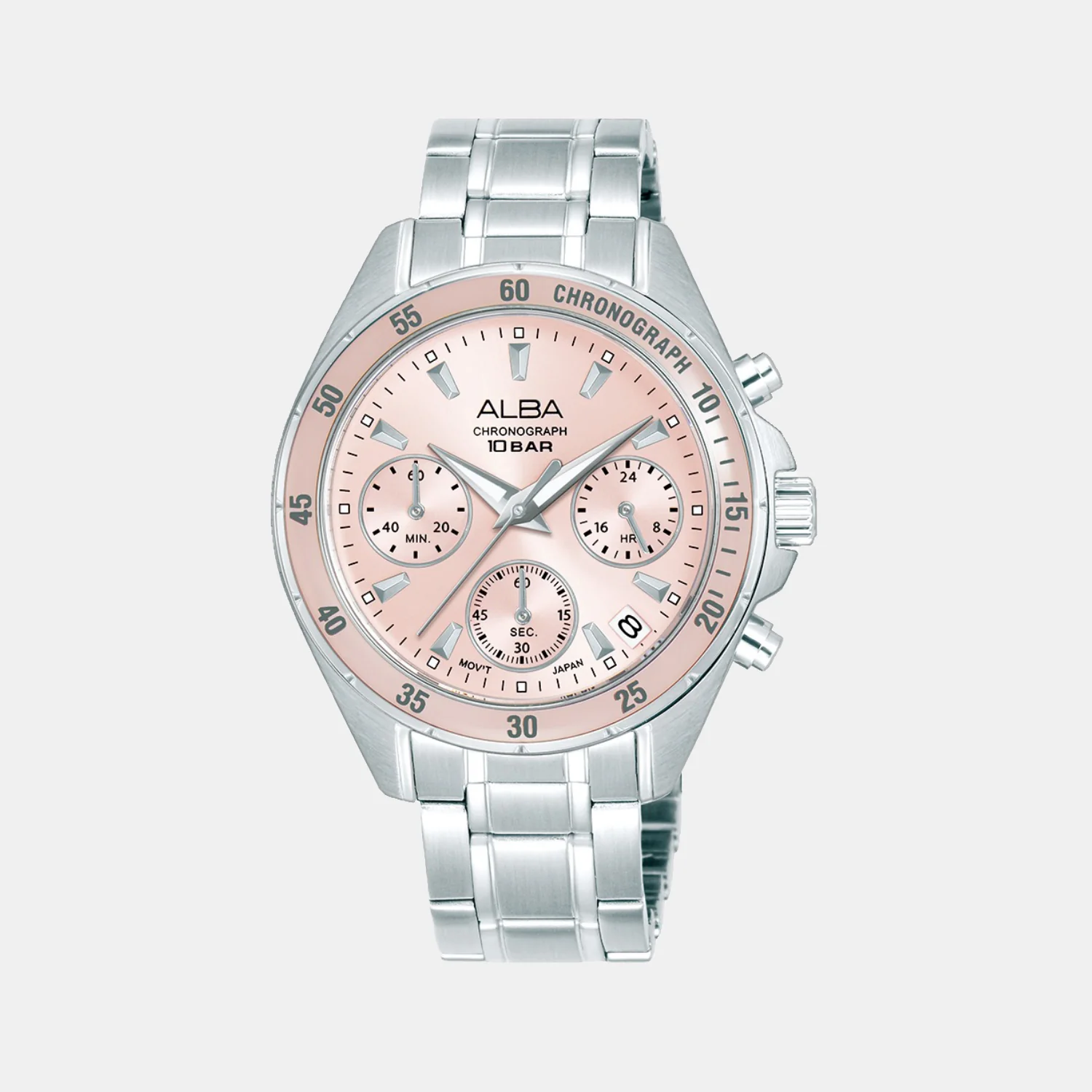 Women Quartz Pink Dial Chronograph Steel Watch AT3K95X1