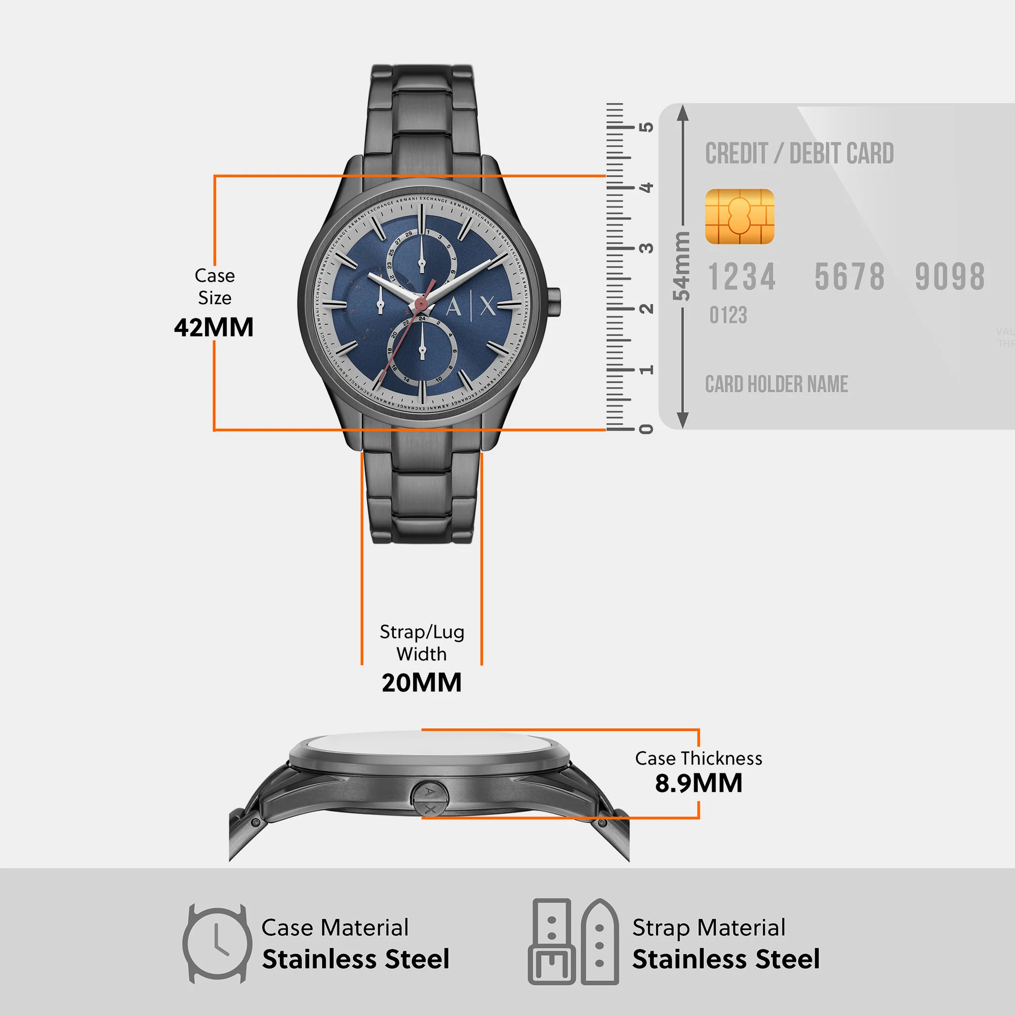 Dante Men Quartz Blue Dial Chronograph Stainless Steel Watch AX1871 - Image 7