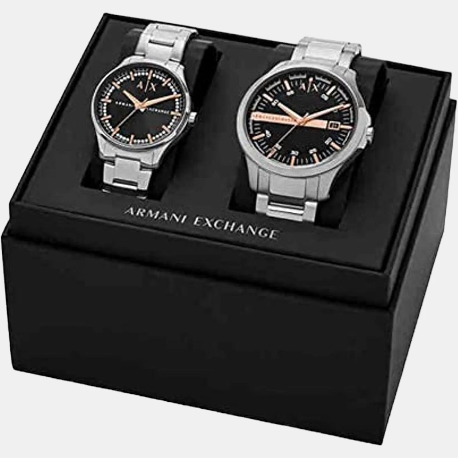 Hampton Couple Quartz Black Dial Analog Stainless Steel Watch AX7132SET - Image 4