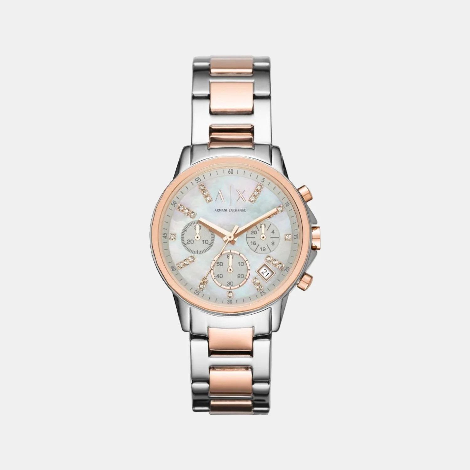 Lady Banks Women Quartz Mother Of Pearl Dial Chronograph Stainless Steel Watch AX4331