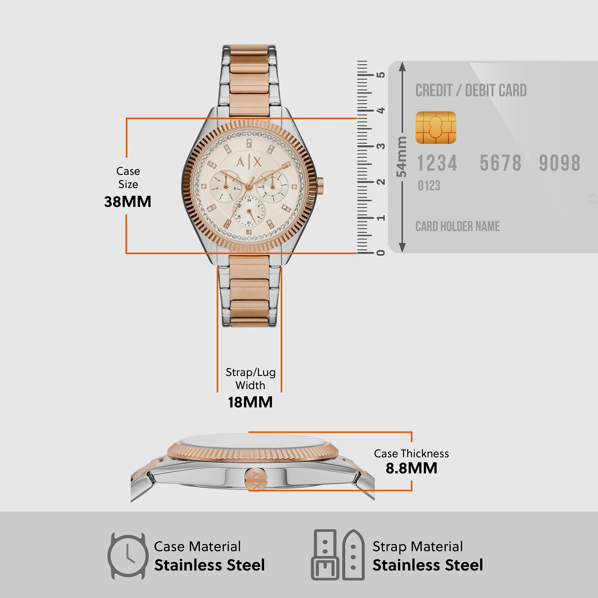 Lady Giacomo Women Quartz Cream Dial Multi-Function Stainless Steel Watch AX5662 - Image 5