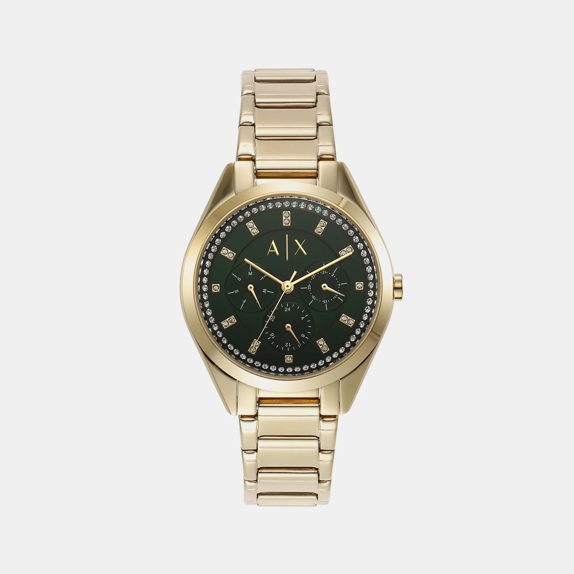Lady Giacomo Women Quartz Green Dial Multi-Function Stainless Steel Watch AX5661