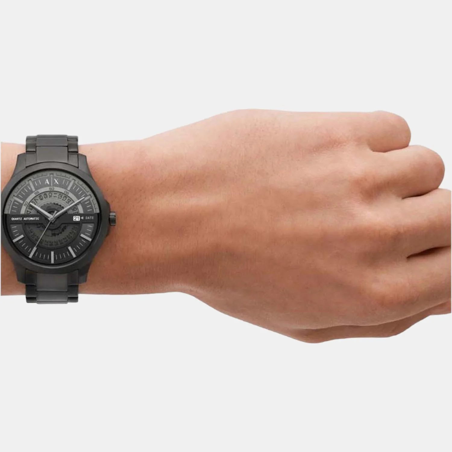 Men Automatic Black Dial Analog Stainless Steel Watch AX2444 - Image 4
