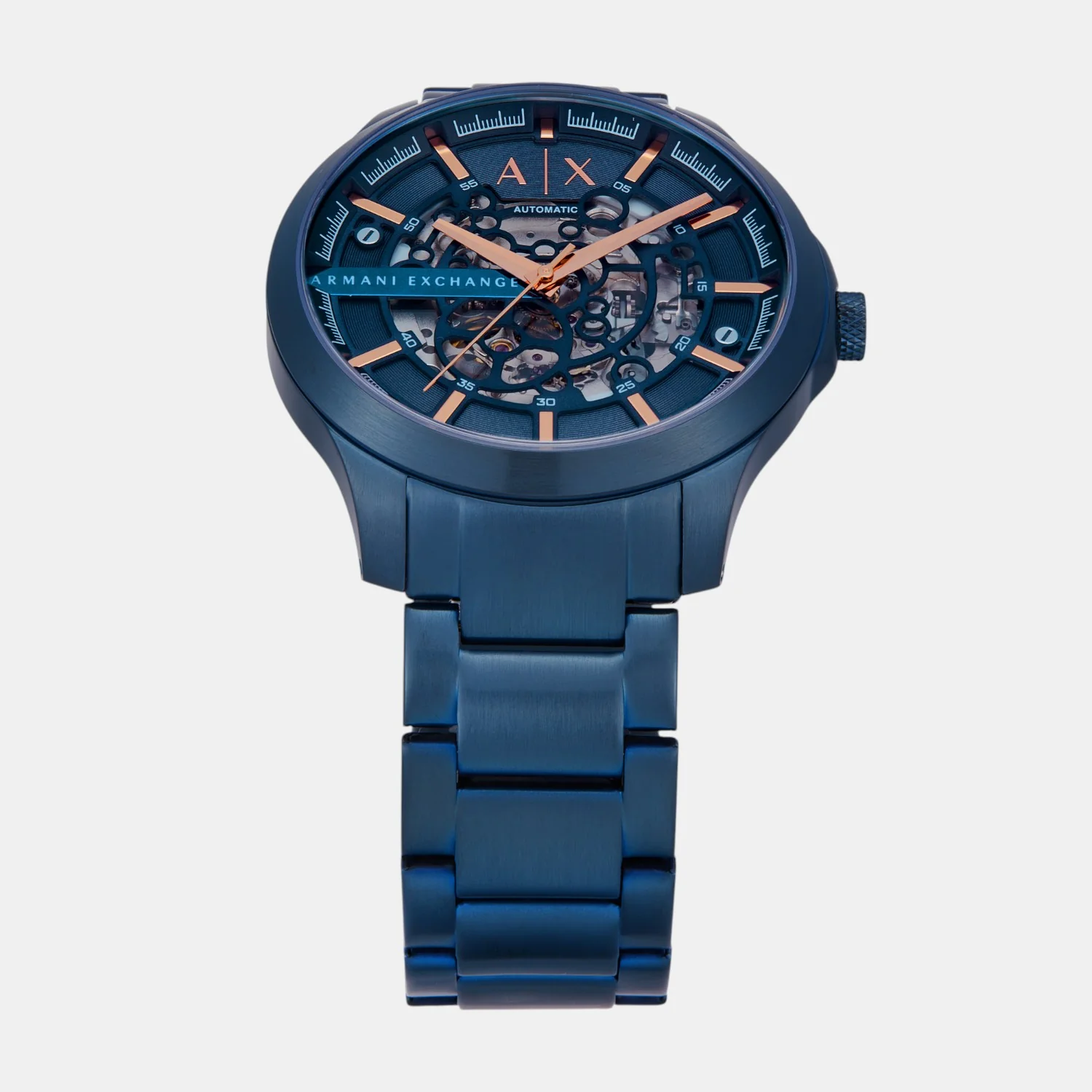 Men Automatic Blue Dial Analog Stainless Steel Watch AX2457 - Image 3
