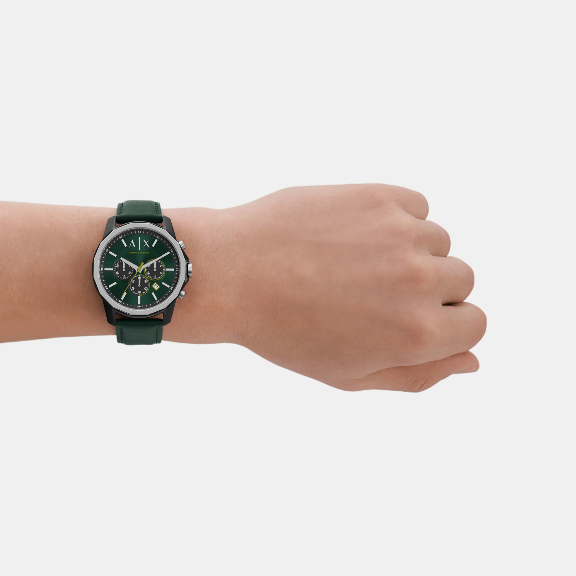 Men Automatic Green Dial Chronograph Leather Watch AX1741 - Image 3