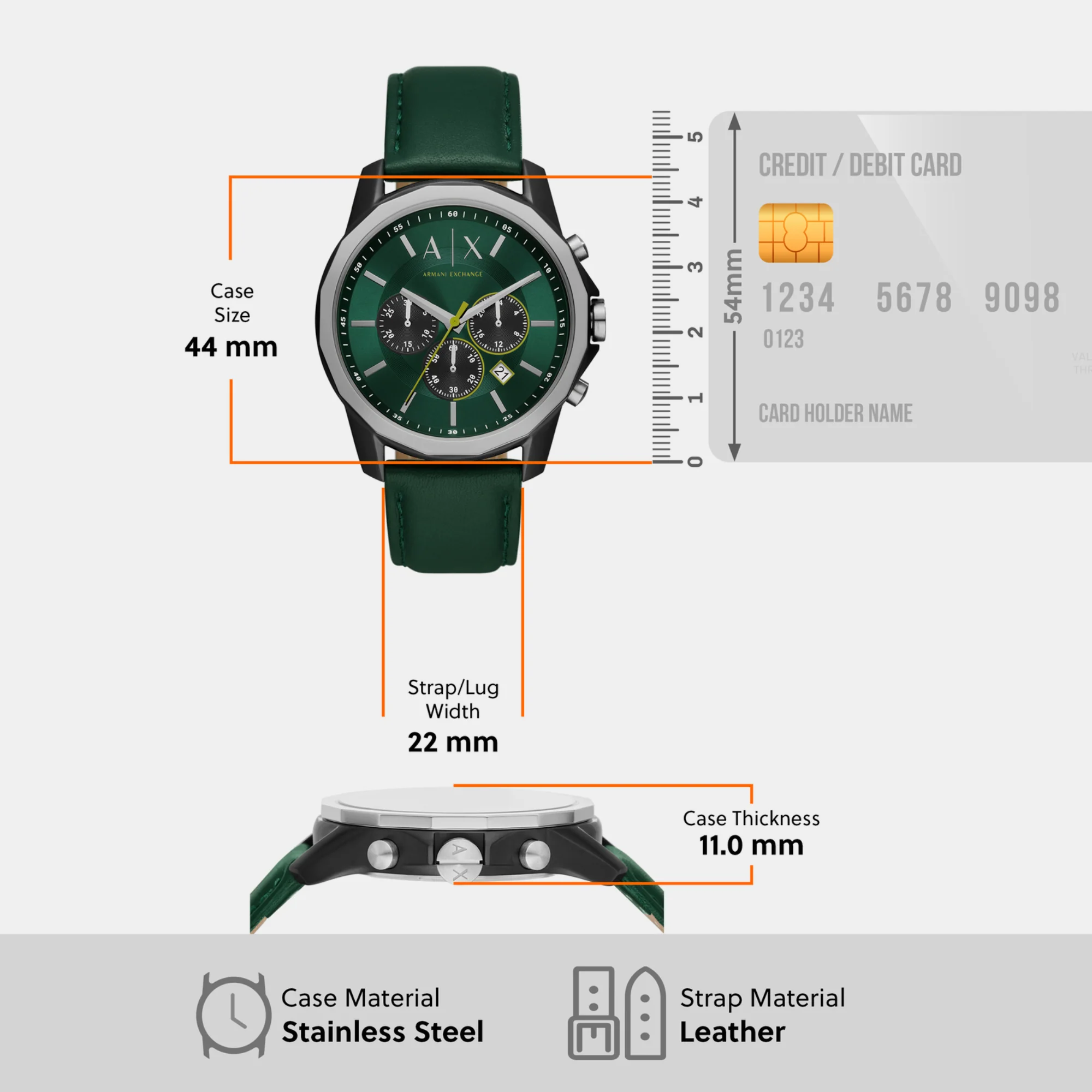 Men Automatic Green Dial Chronograph Leather Watch AX1741 - Image 4