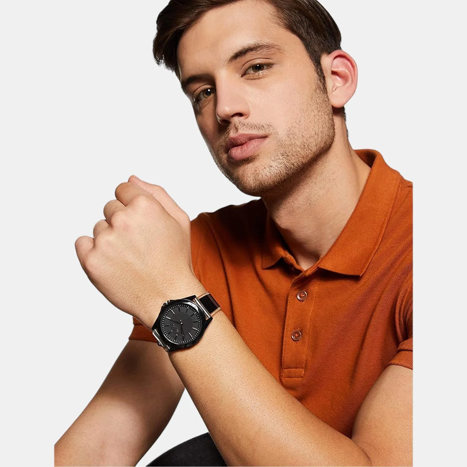 Men Quartz Black Dial Analog Silicone Watch AX2629 - Image 2