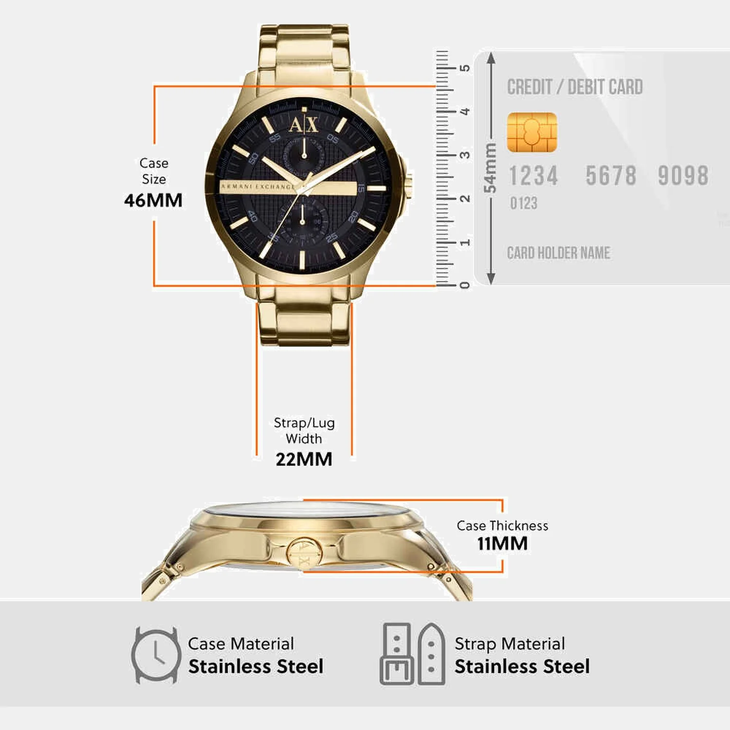 Men Quartz Black Dial Analog Stainless Steel Watch AX2122 - Image 4