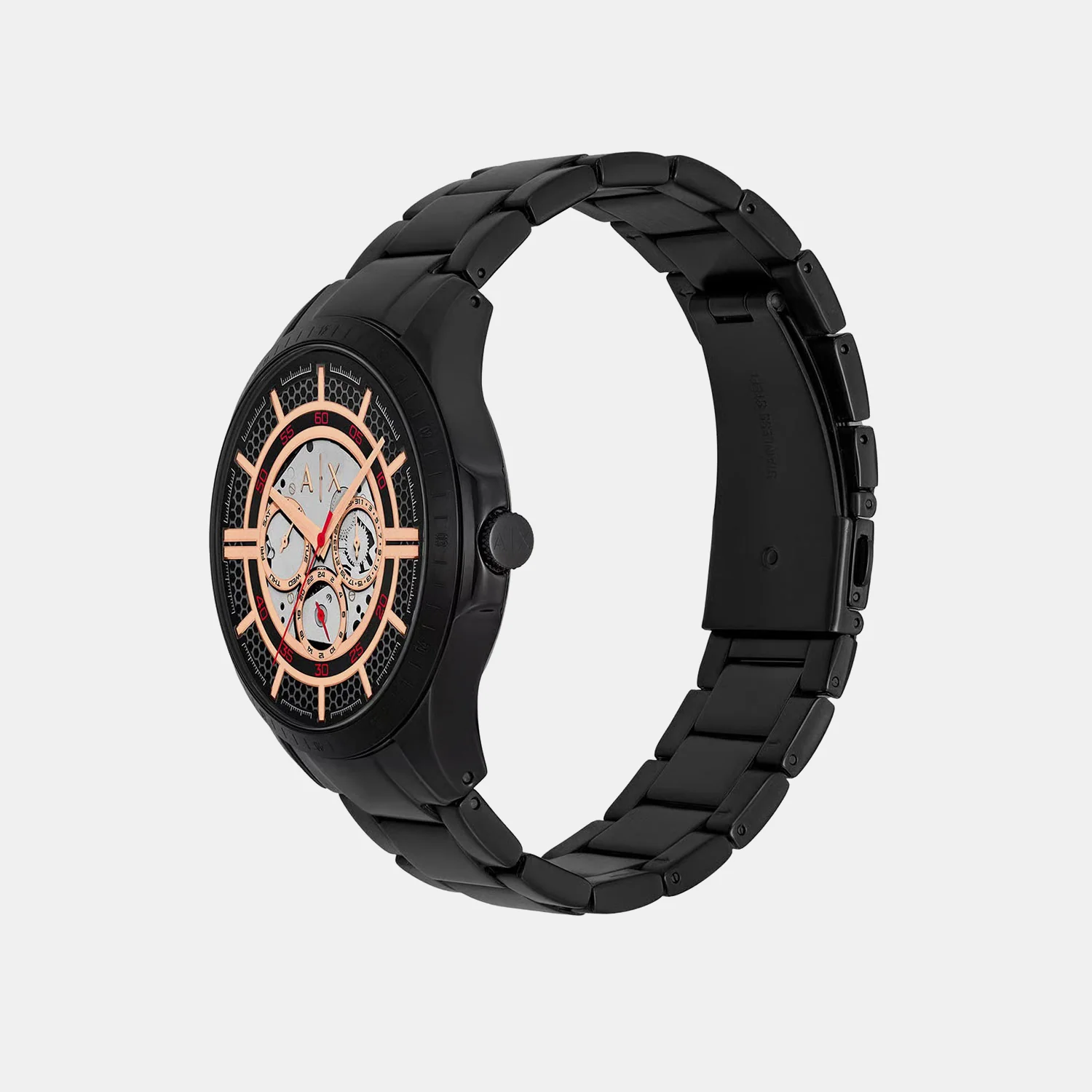 Men Quartz Black Dial Analog Stainless Steel Watch AX2465 - Image 3