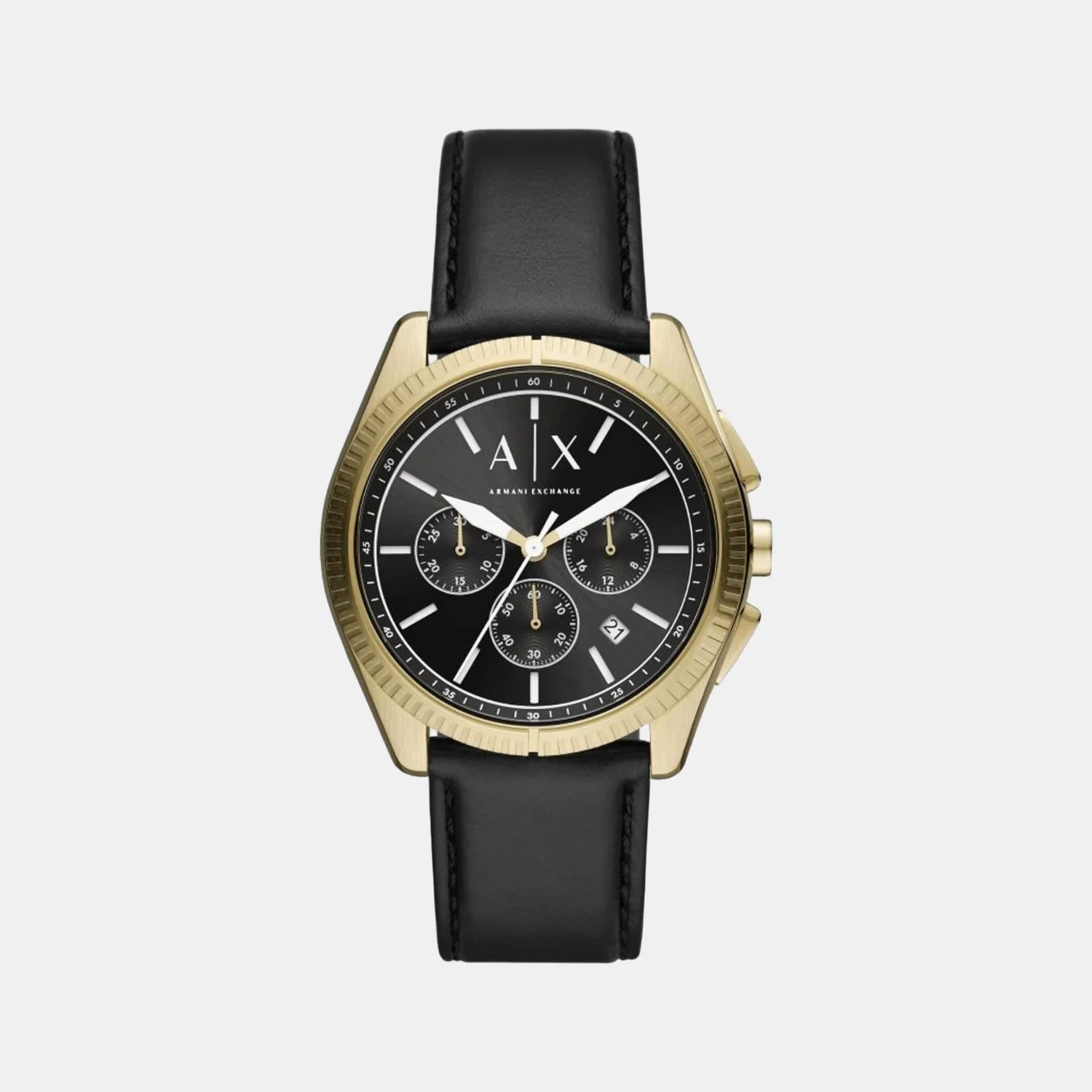 Men Quartz Black Dial Chronograph Leather Watch AX2854