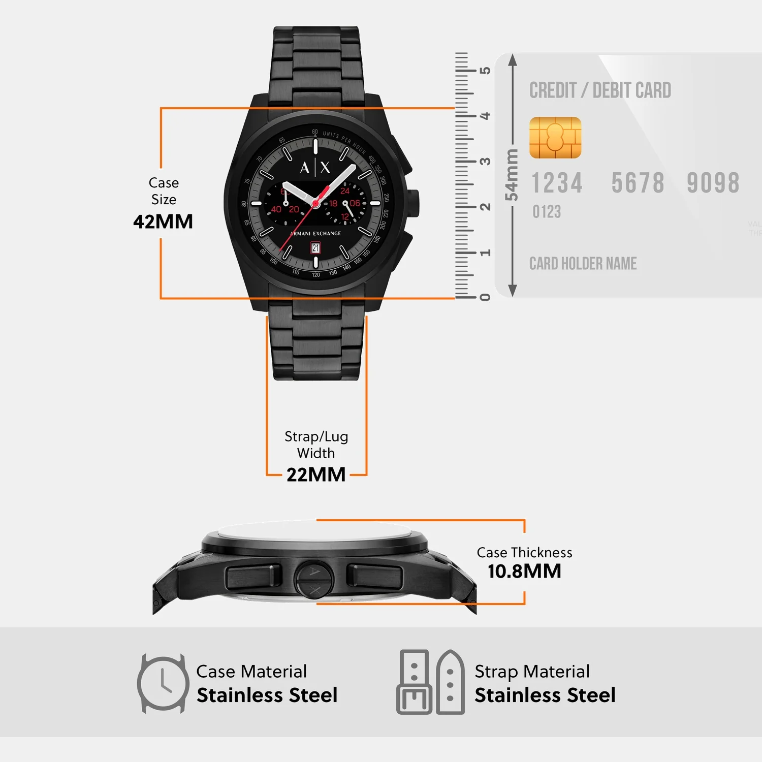 Men Quartz Black Dial Chronograph Stainless Steel Watch AX2864 - Image 8