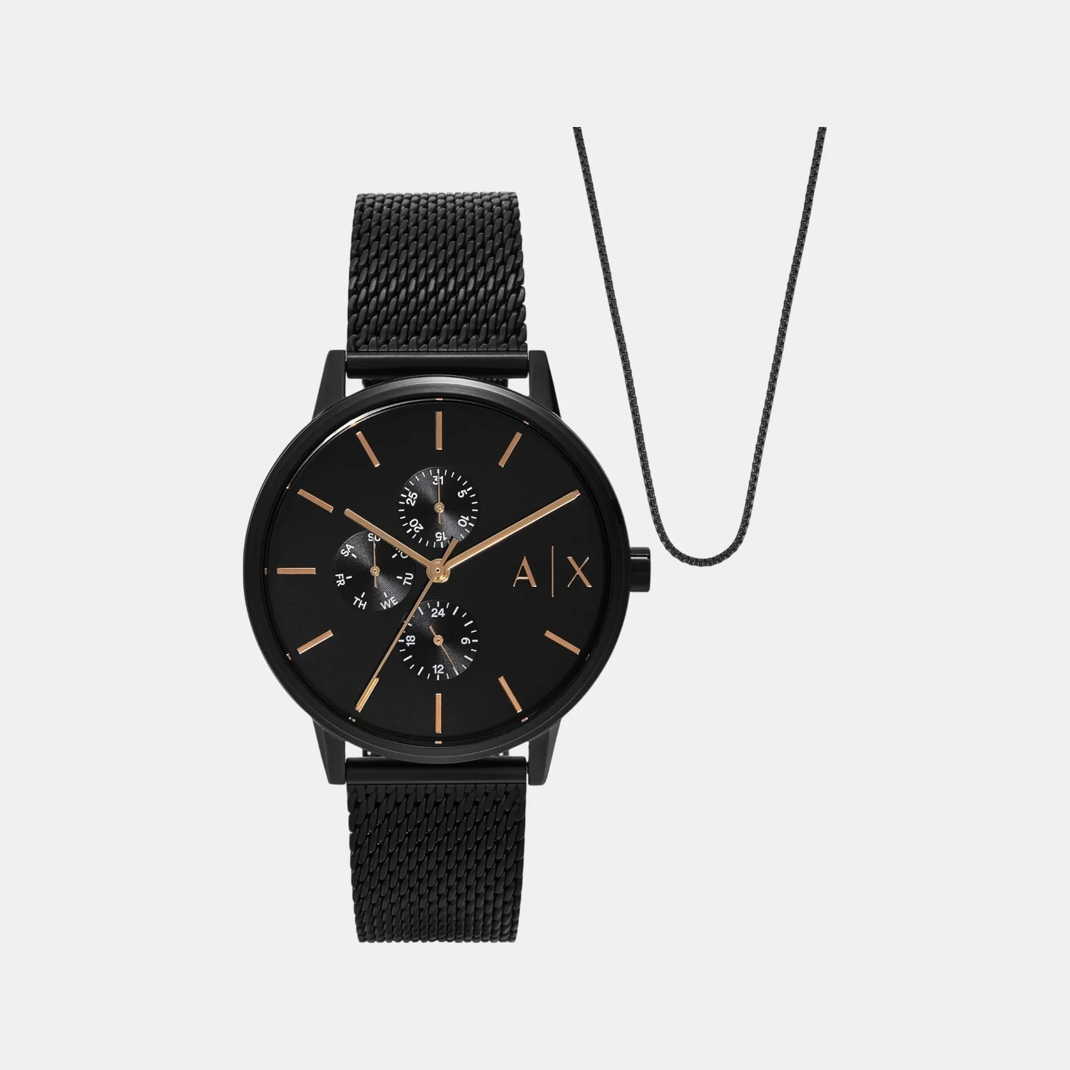 Men Quartz Black Dial Chronograph Stainless Steel Watch AX7162SET - Image 2
