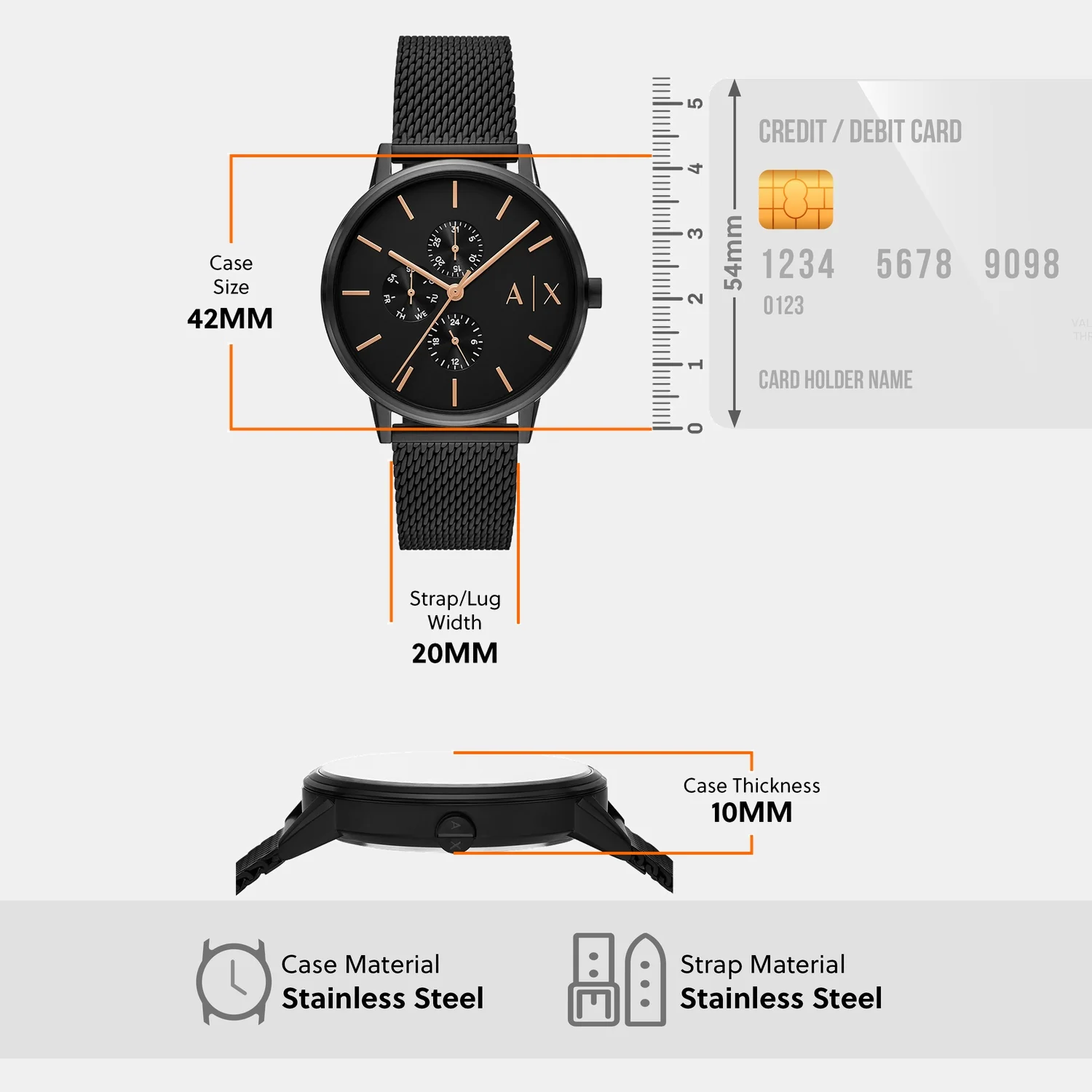 Men Quartz Black Dial Chronograph Stainless Steel Watch AX7162SET - Image 9