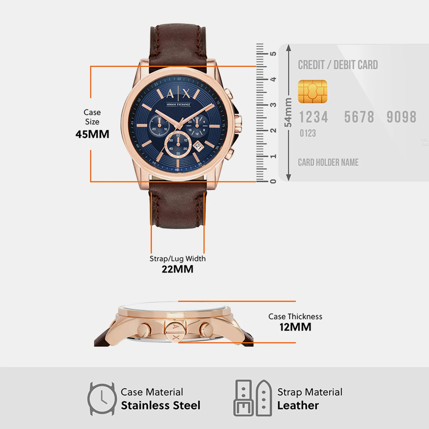 Men Quartz Blue Dial Chronograph Leather Watch AX2508I - Image 4