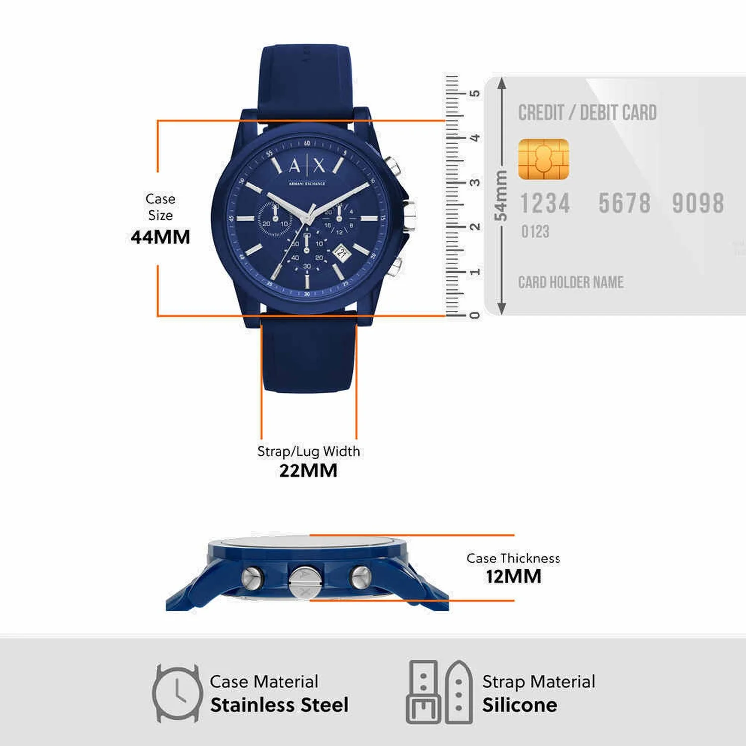 Men Quartz Blue Dial Chronograph Silicone Watch AX1327 - Image 5
