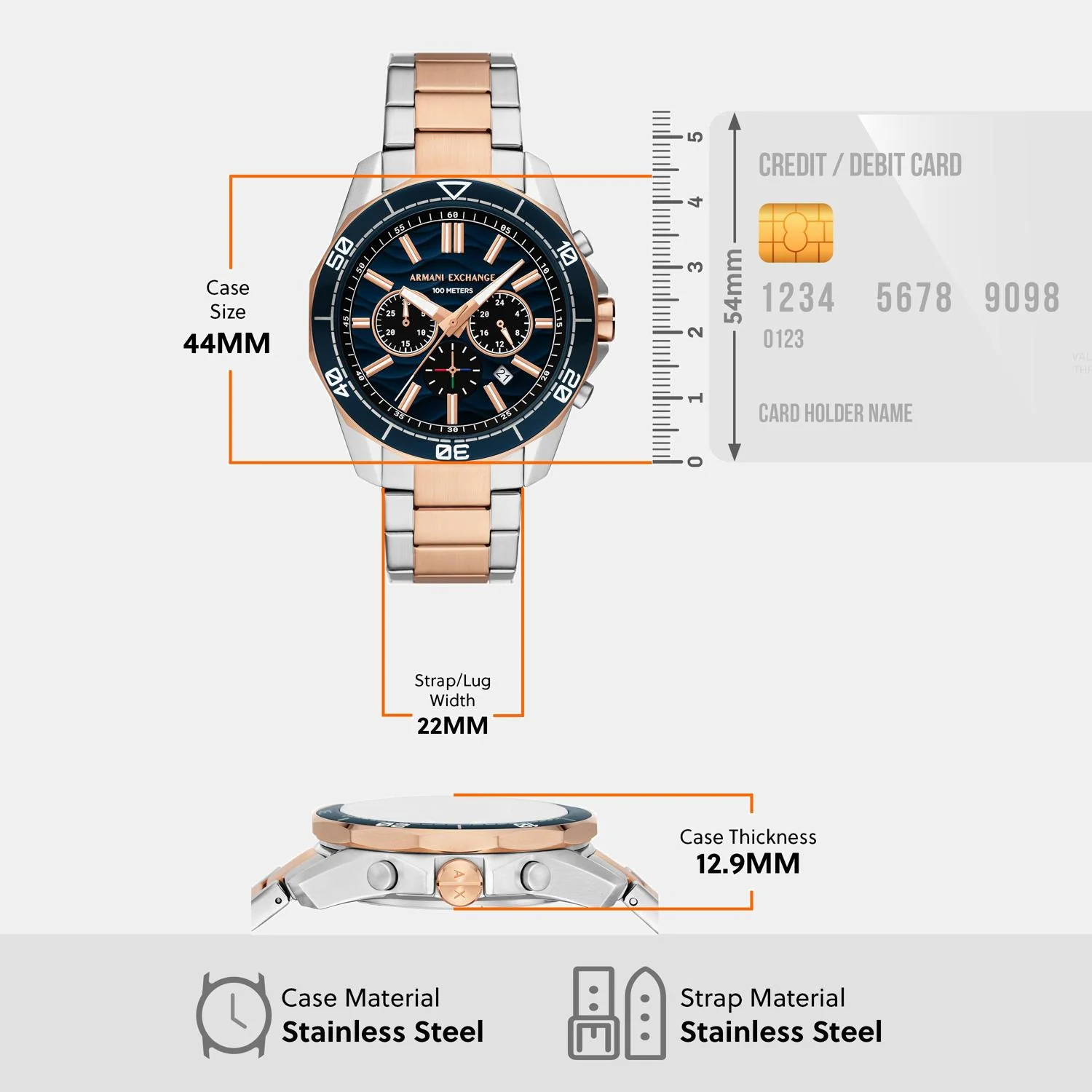 Men Quartz Blue Dial Chronograph Stainless Steel Watch AX1965 - Image 8