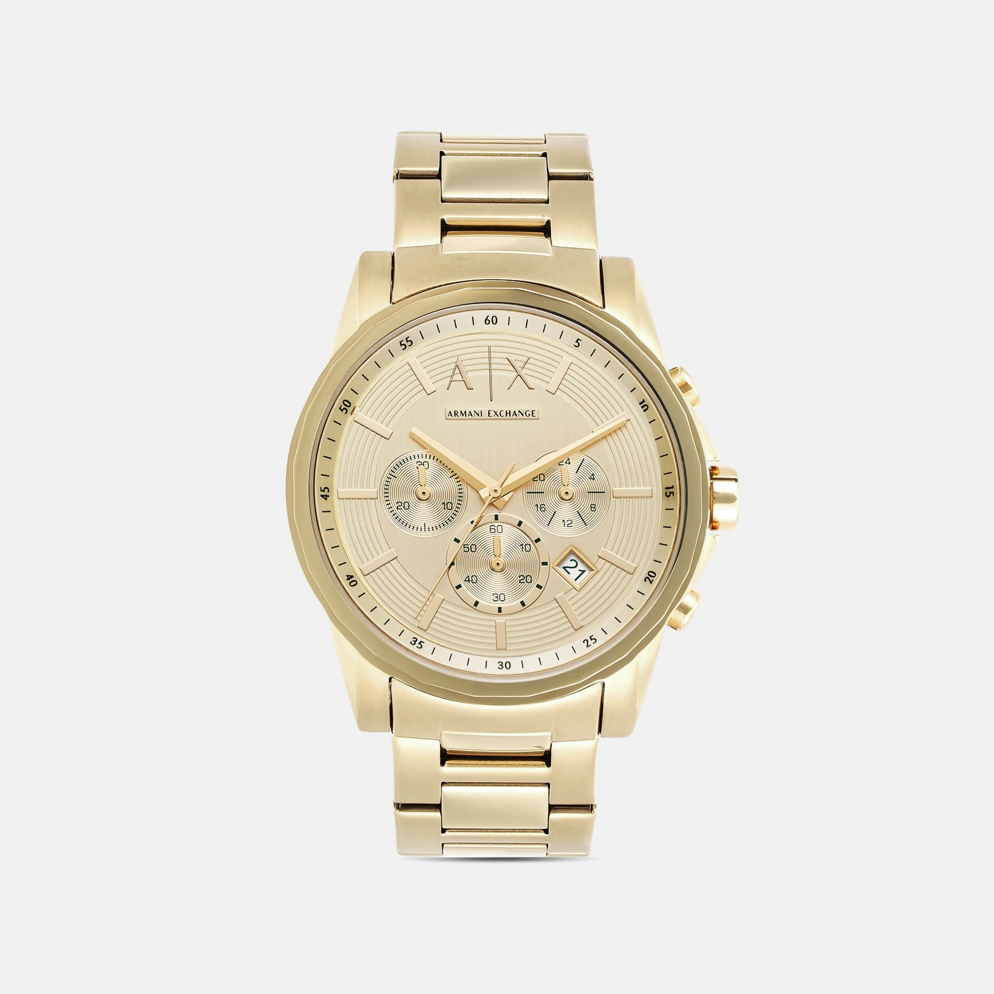 Men Quartz Gold Dial Chronograph Stainless Steel Watch AX2099 - Image 3