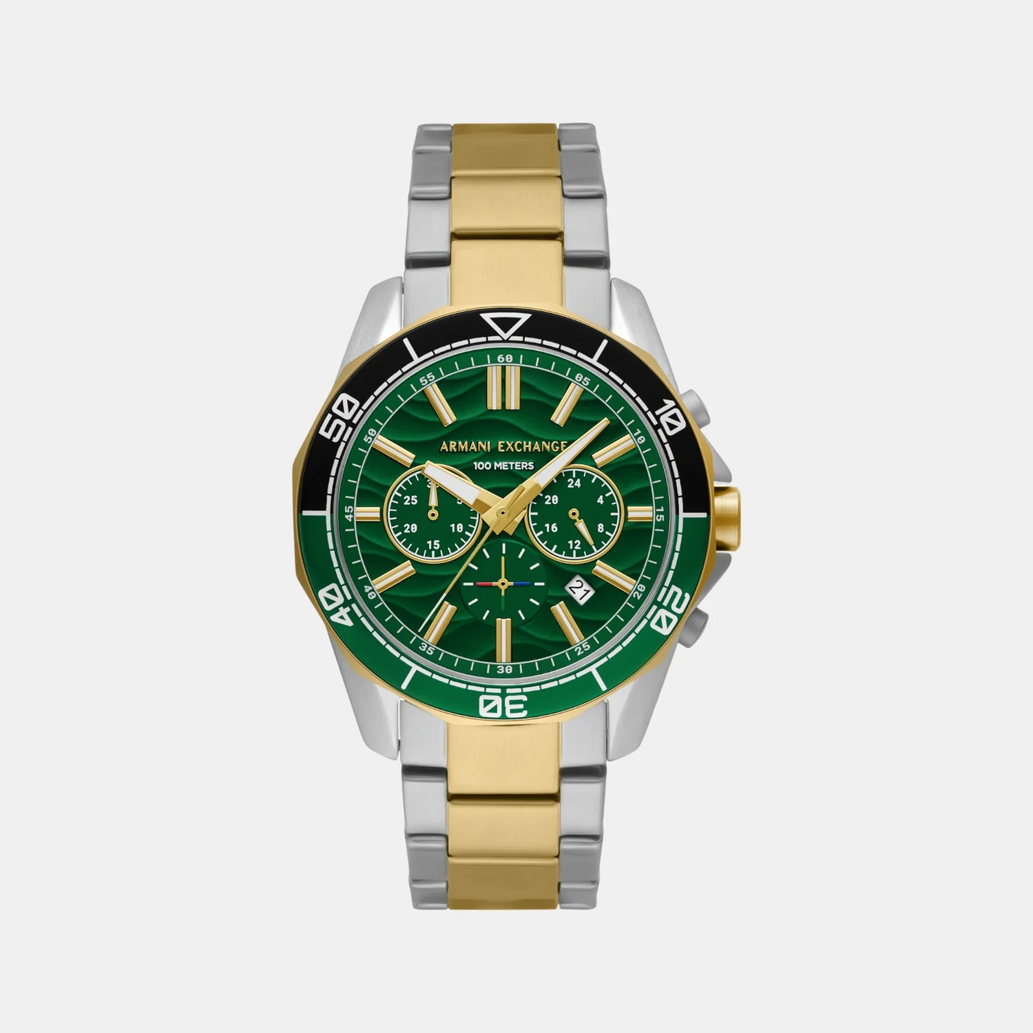 Men Quartz Green Dial Chronograph Stainless Steel Watch AX1966 - Image 2