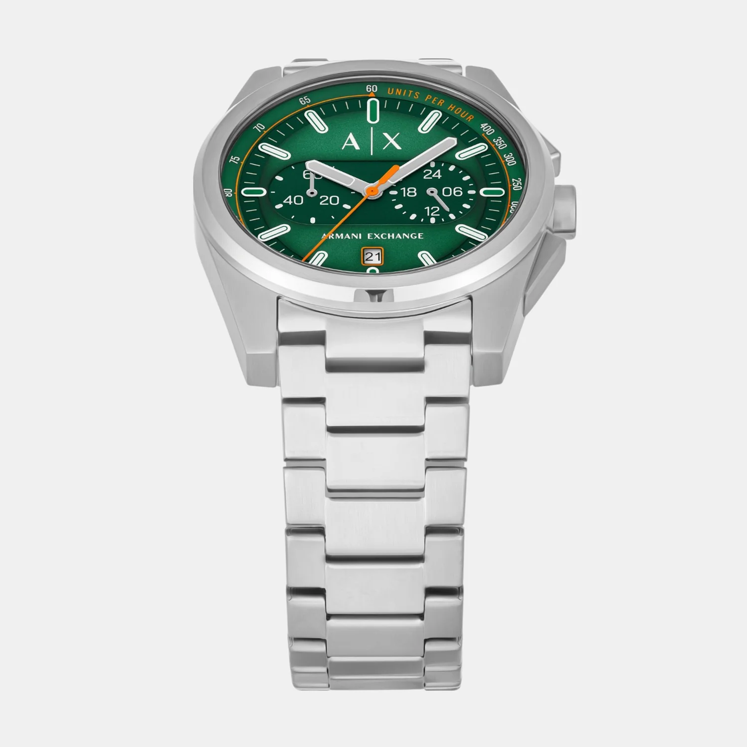Men Quartz Green Dial Chronograph Stainless Steel Watch AX2862 - Image 3
