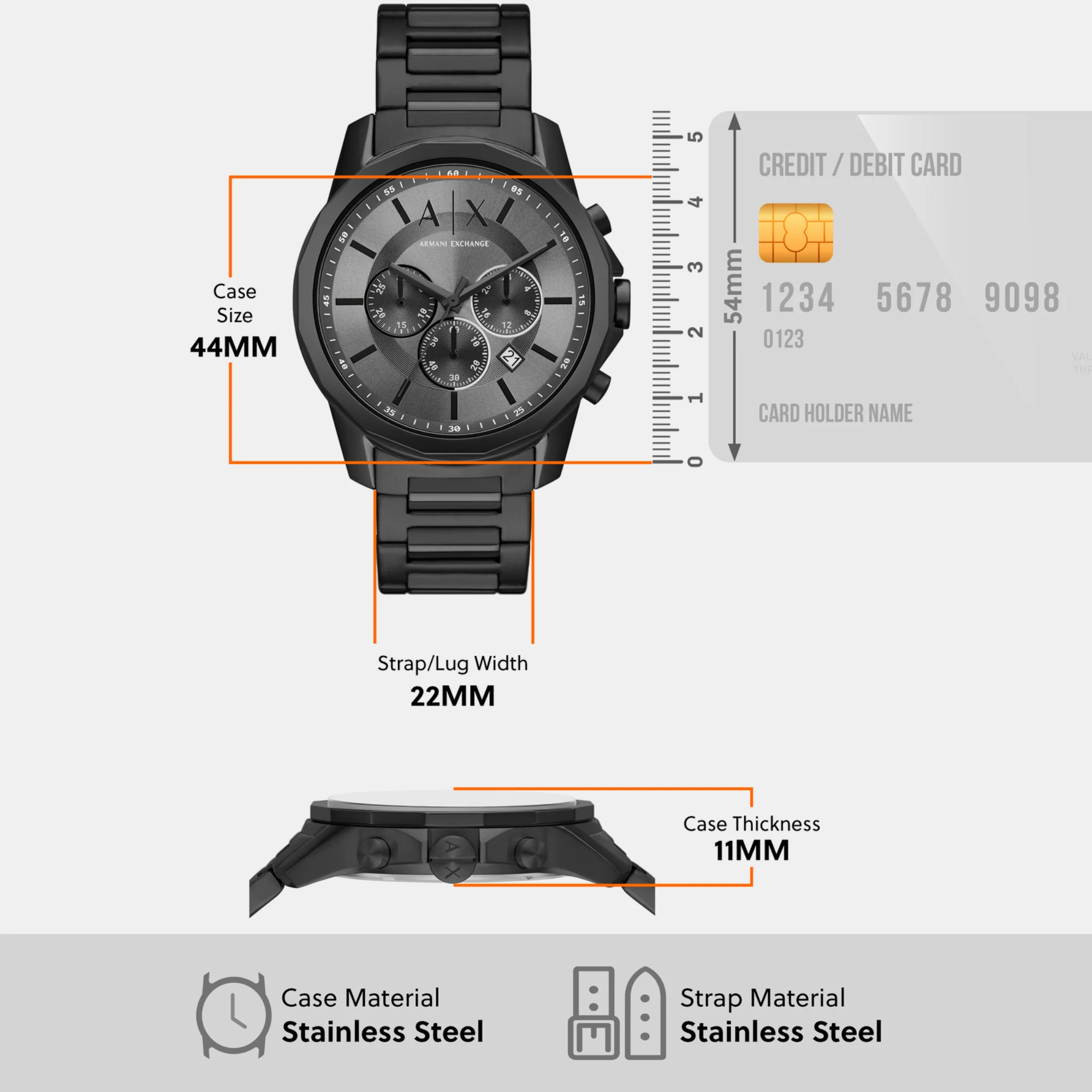 Men Quartz Grey Dial Chronograph Stainless Steel Watch AX7140SET - Image 5