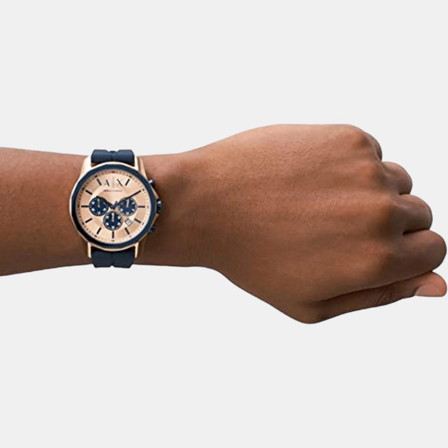 Men Quartz Rose Gold Dial Chronograph Silicone Watch AX1730 - Image 4