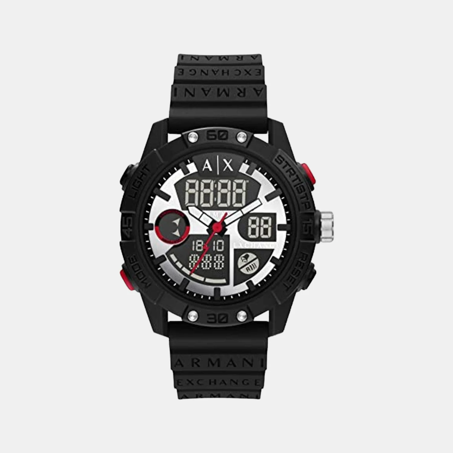 Men Quartz Silver Dial Chronograph Silicone Watch AX2960