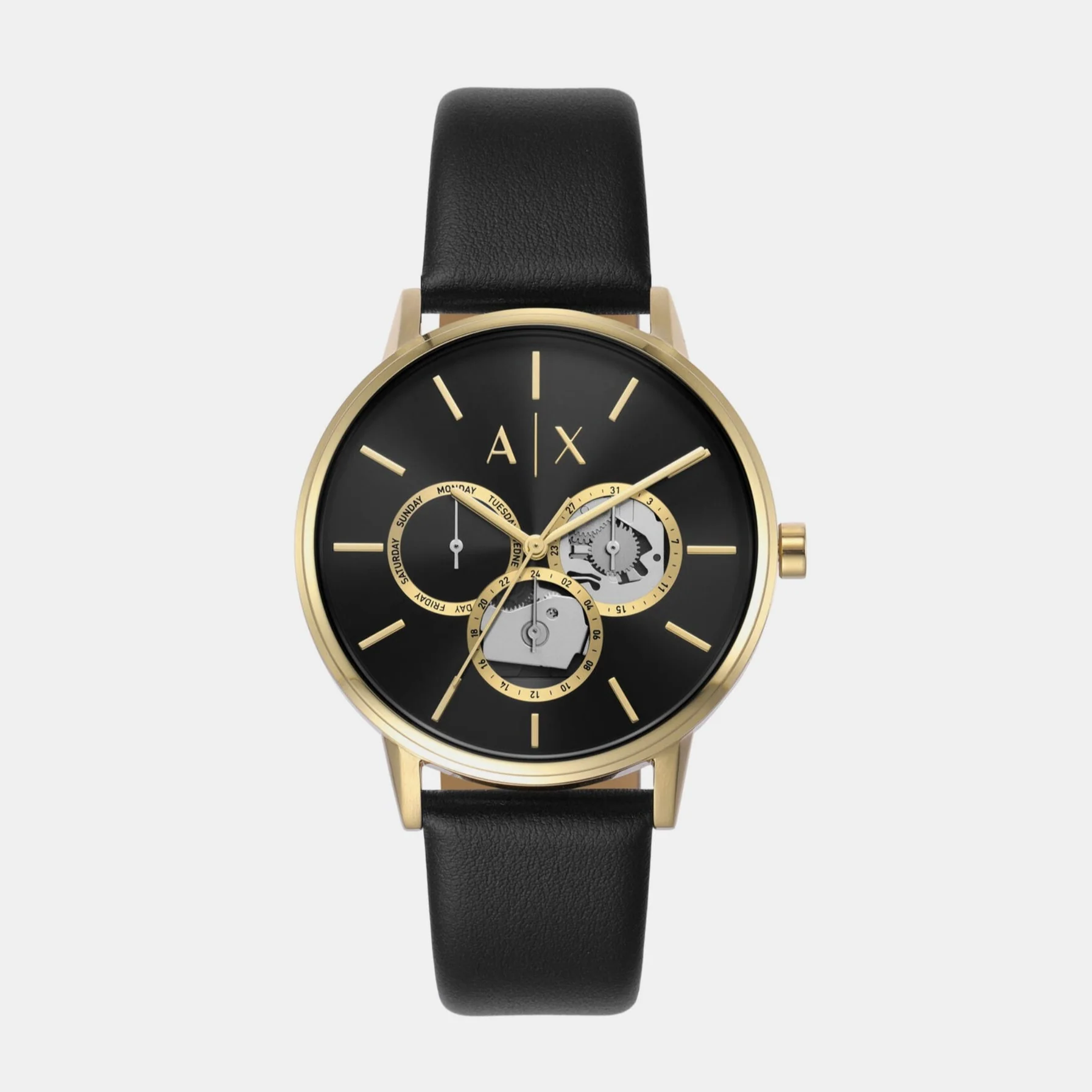 Na Men Quartz Black Dial Analog Leather Watch AX7146SET