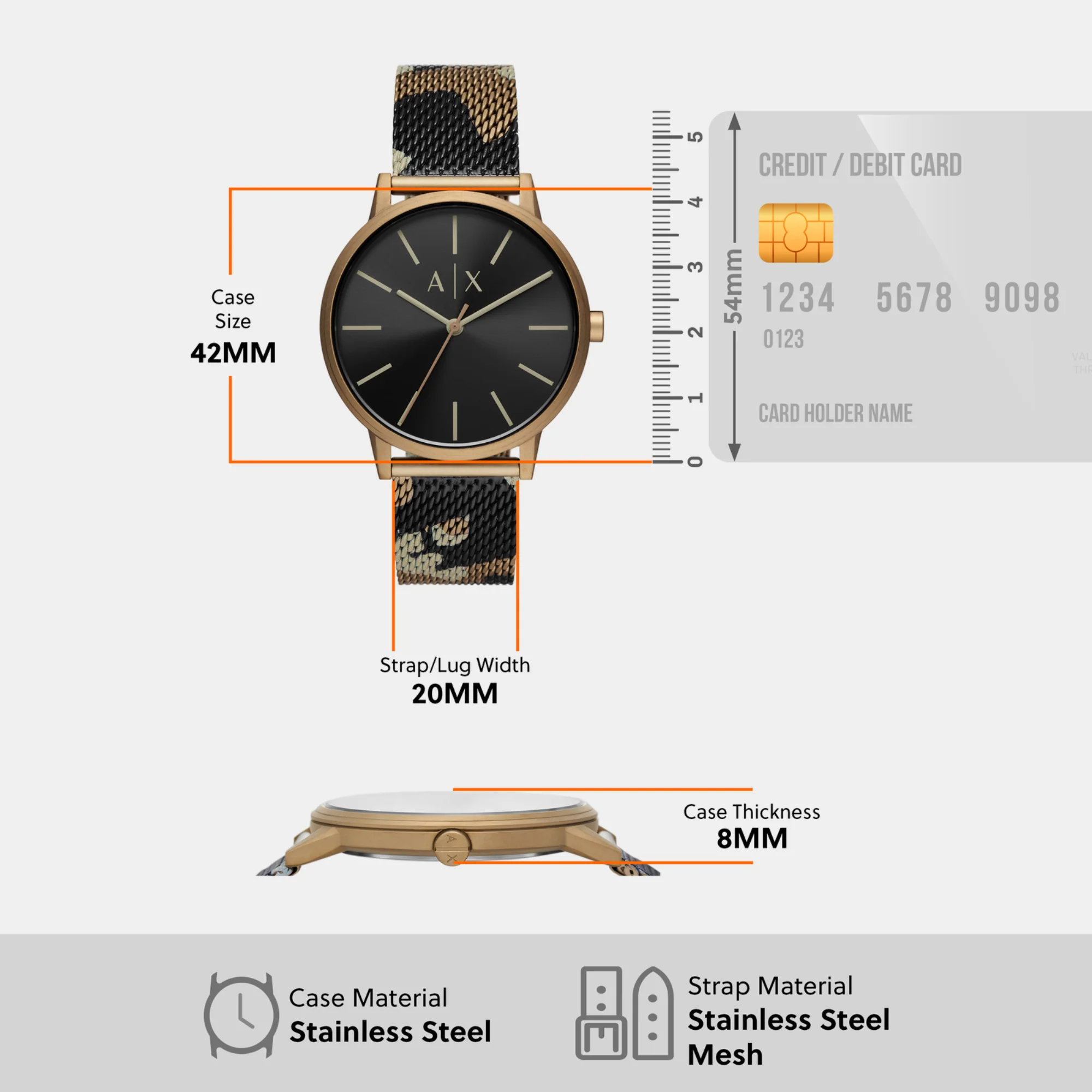 Na Men Quartz Black Dial Analog Stainless Steel Watch AX2754 - Image 5