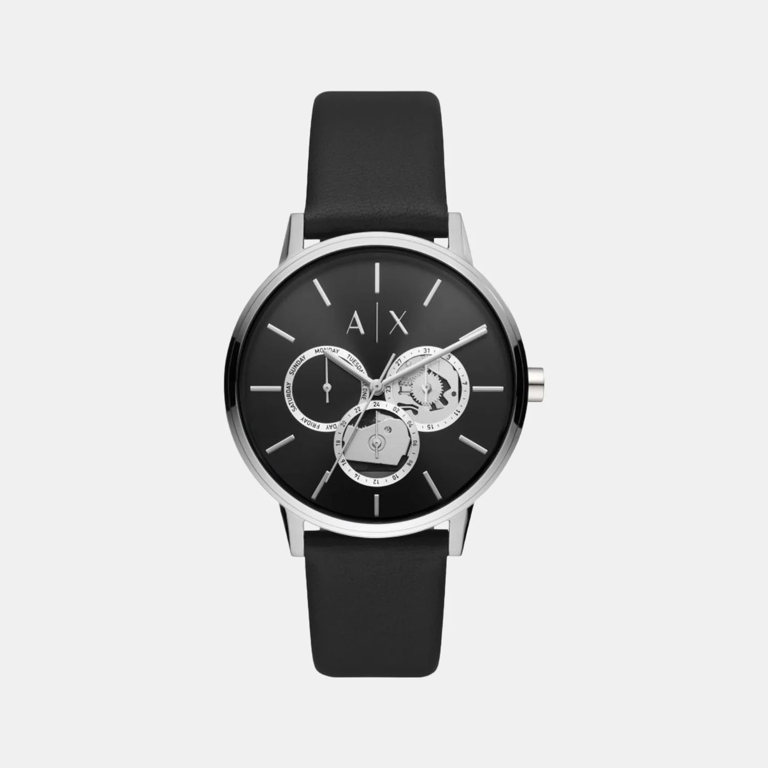 Na Men Quartz Black Dial Chronograph Leather Watch AX2745