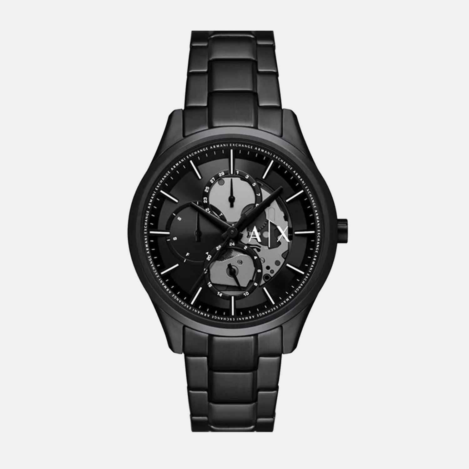 Na Men Quartz Black Dial Multi-Function Stainless Steel Watch AX7160SET