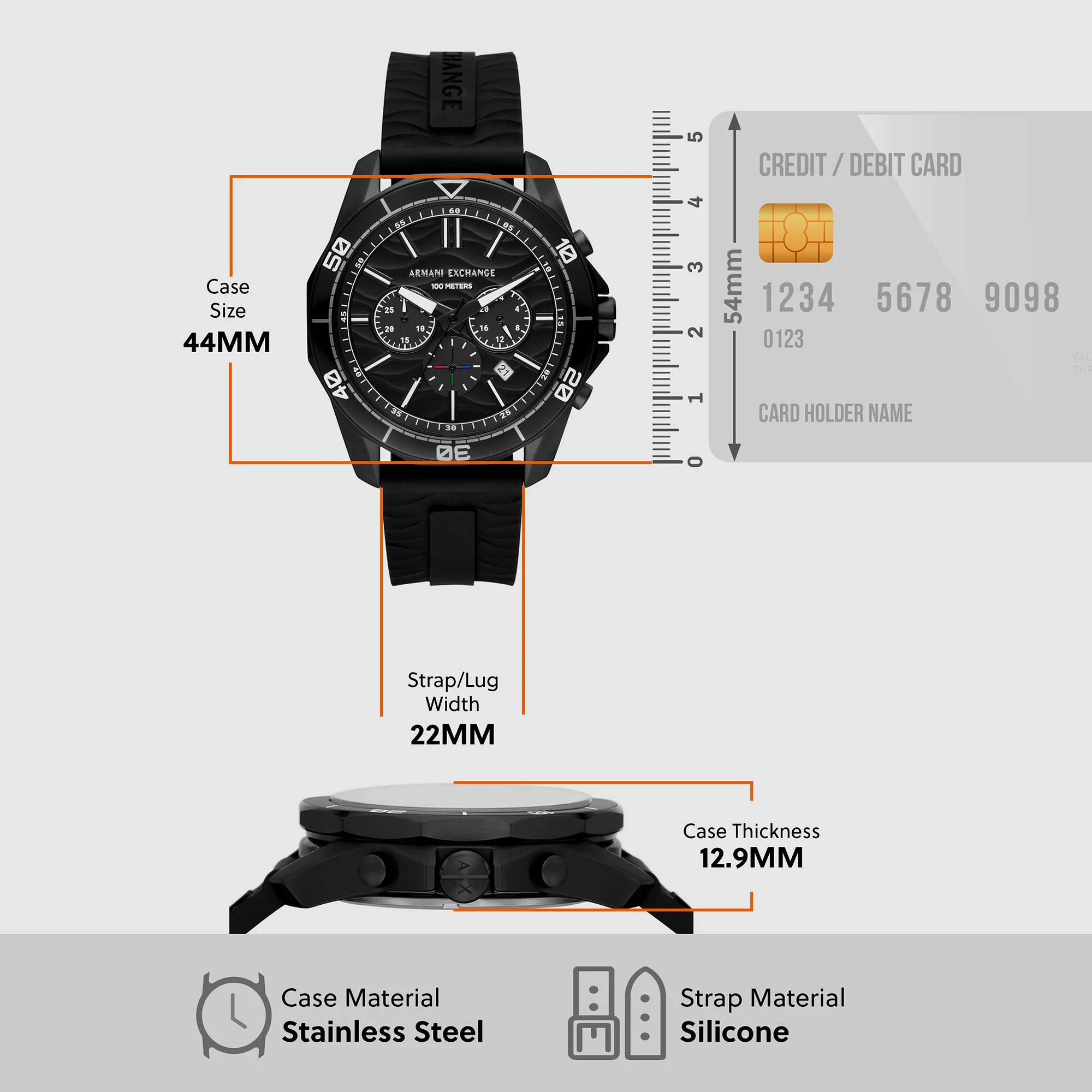 Spencer Men Quartz Black Dial Chronograph Silicone Watch AX1961 - Image 5