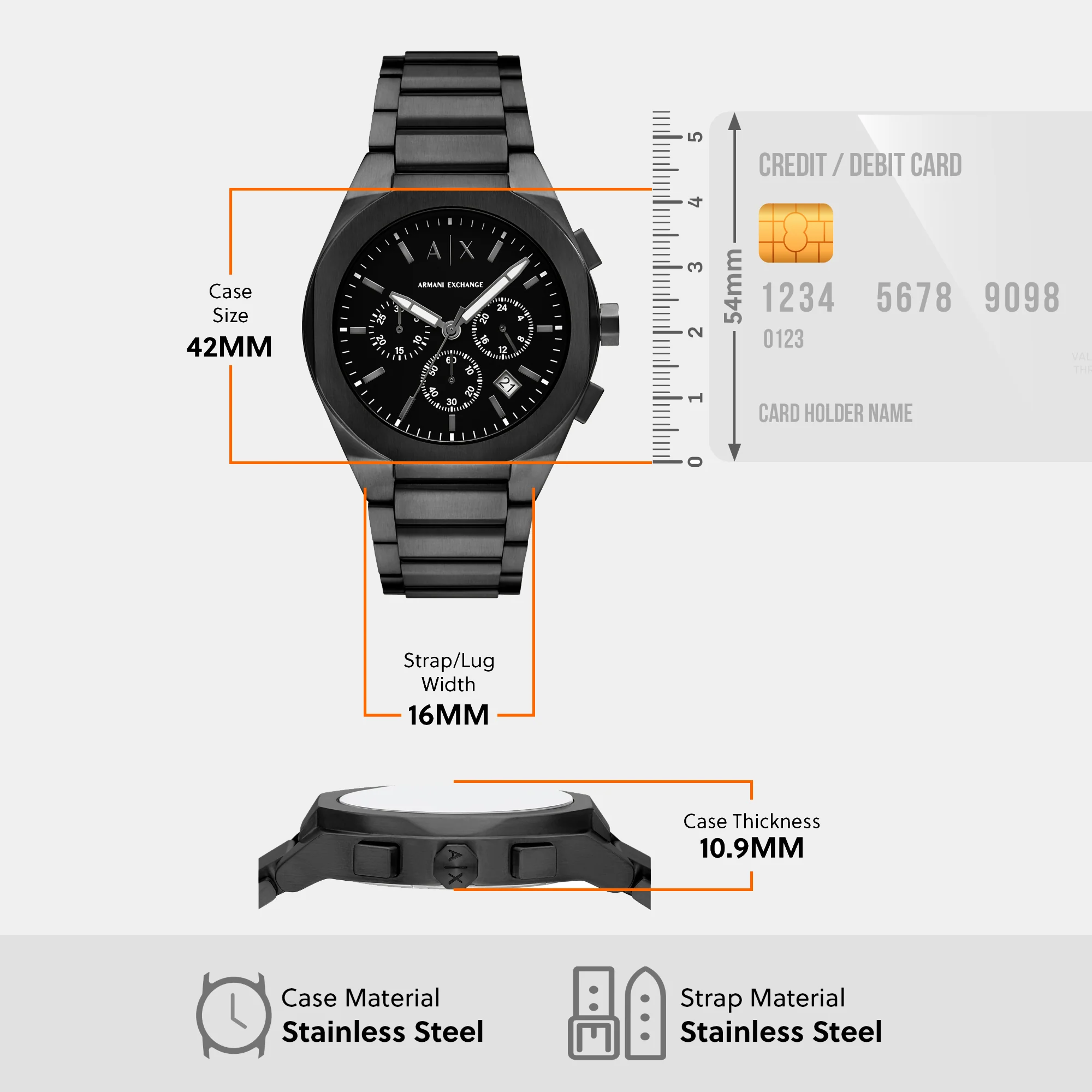 Sync Men Quartz Black Dial Chronograph Stainless Steel Watch AX4183 - Image 8