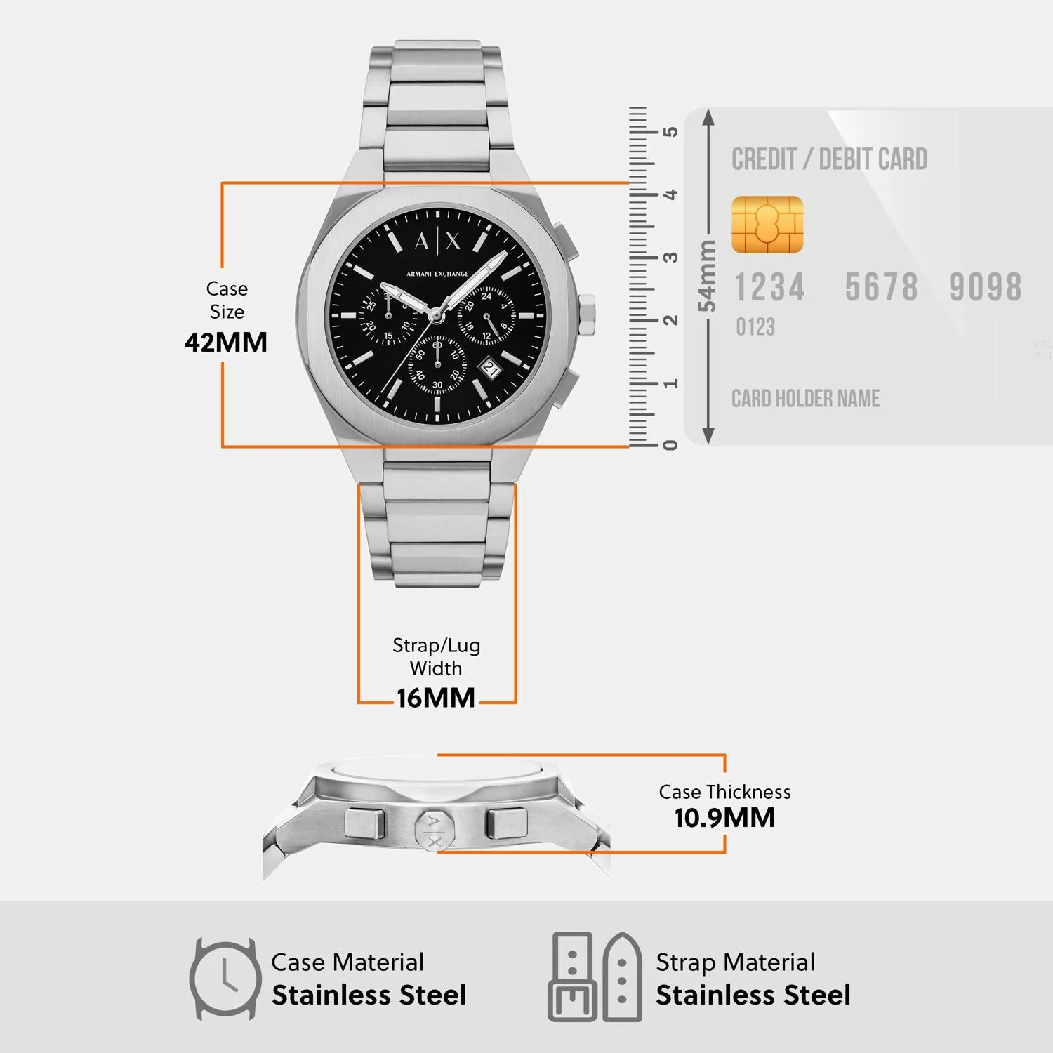 Sync Men Quartz Black Dial Chronograph Stainless Steel Watch AX4186 - Image 8