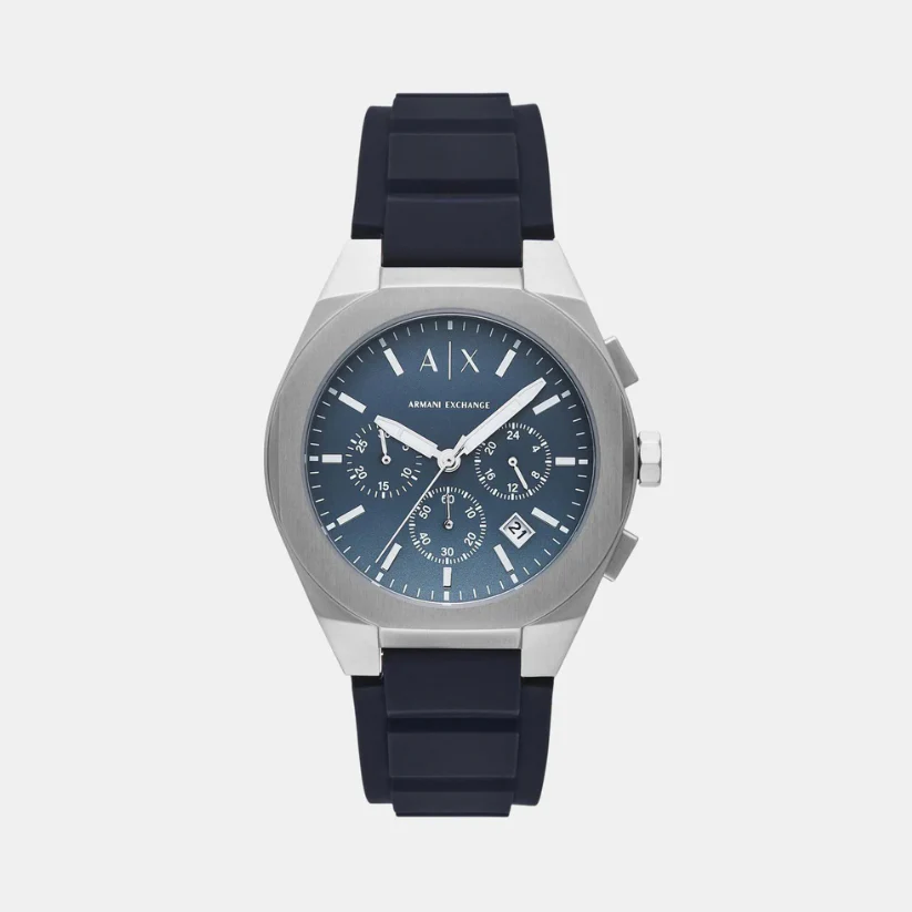 Sync Men Quartz Blue Dial Chronograph Silicone Watch AX4185