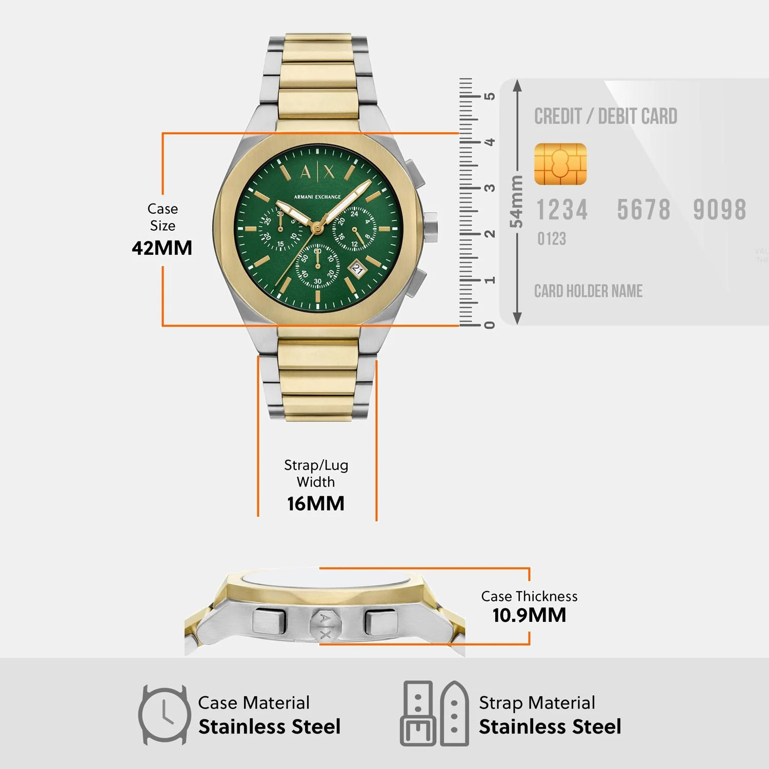 Sync Men Quartz Green Dial Chronograph Stainless Steel Watch AX4184 - Image 8