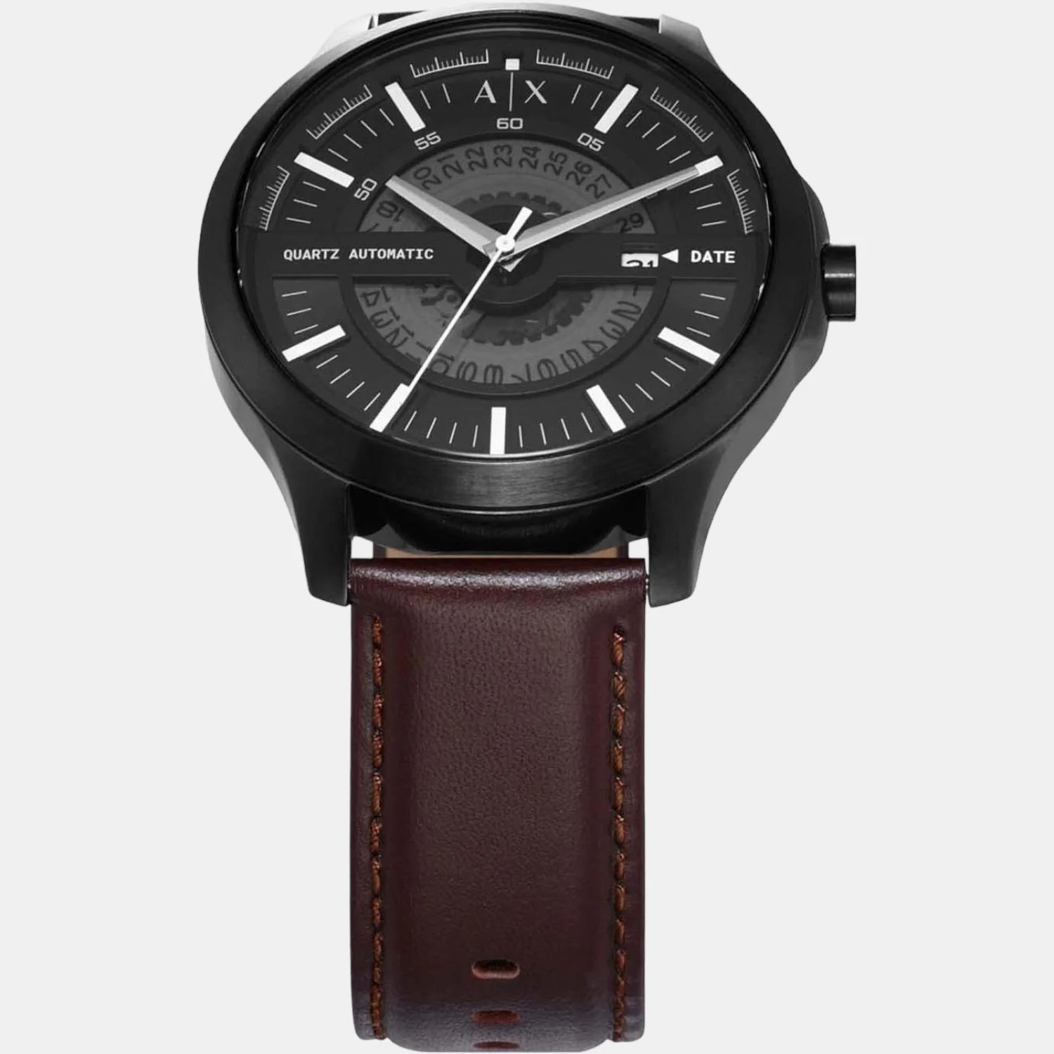 Unisex Automatic Black Dial Analog Leather Watch AX2446 - Image 5