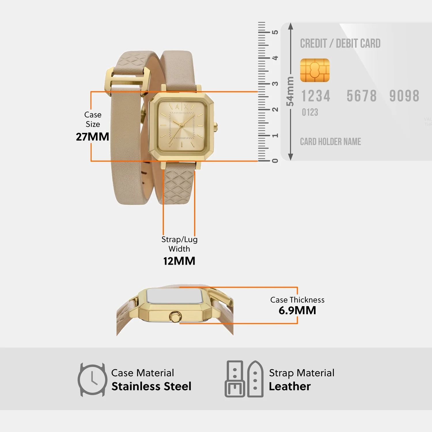 Women Quartz Gold Dial Analog Leather Watch AX5728 - Image 8