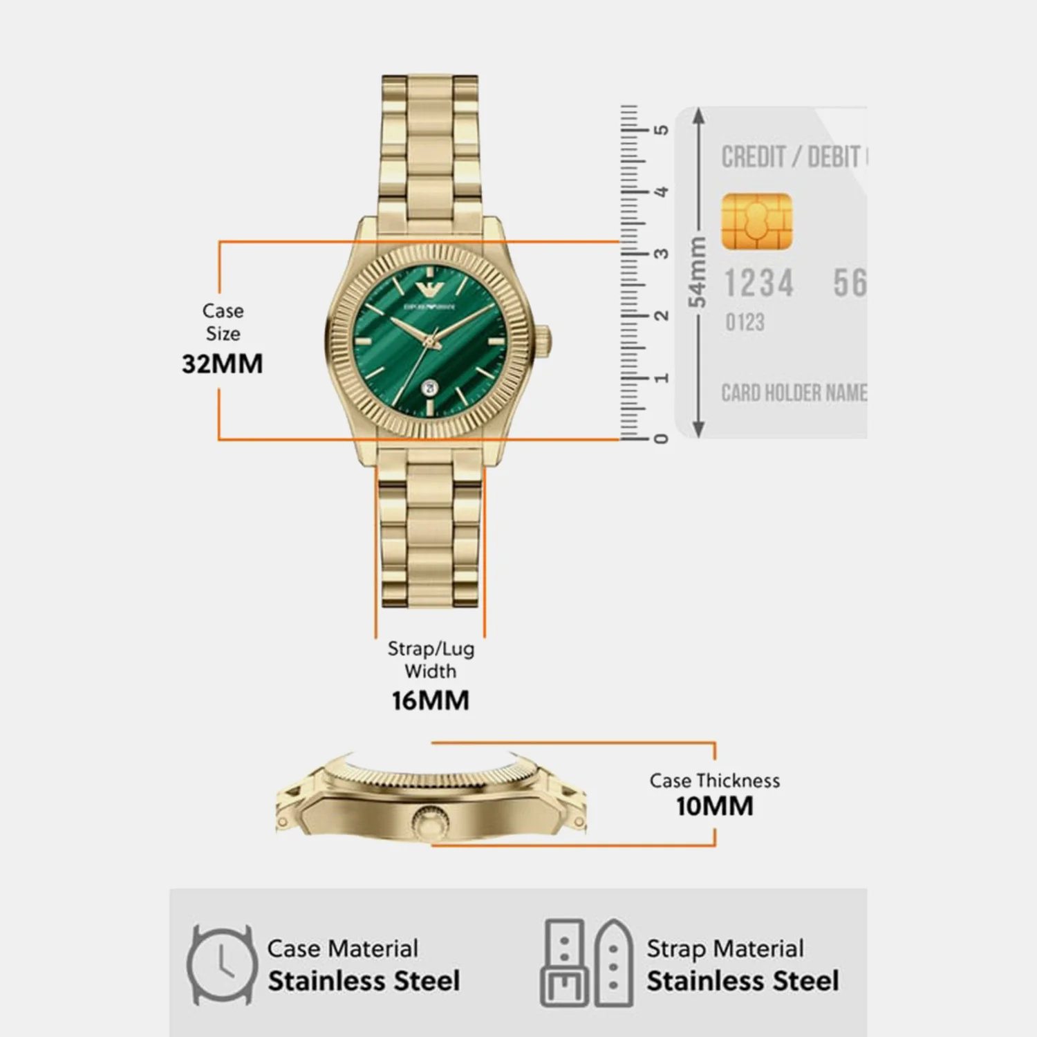 Women Quartz Green Dial Analog Stainless Steel Watch AR11761 - Image 5