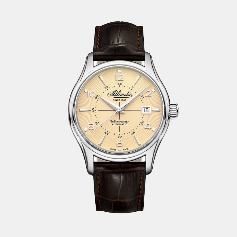 Men Automatic Cream Dial Analog Leather Watch 55750.41.95S