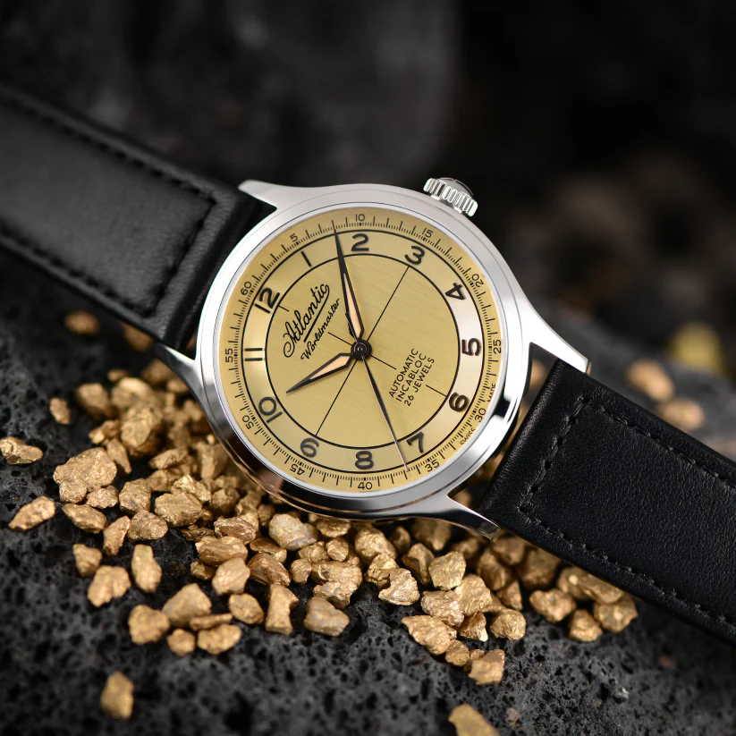 Men Automatic Gold Dial Analog Leather Watch 53780.41.39BK - Image 2