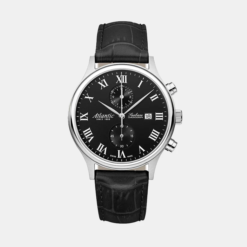 Men Quartz Black Dial Chronograph Leather Watch 64452.41.68